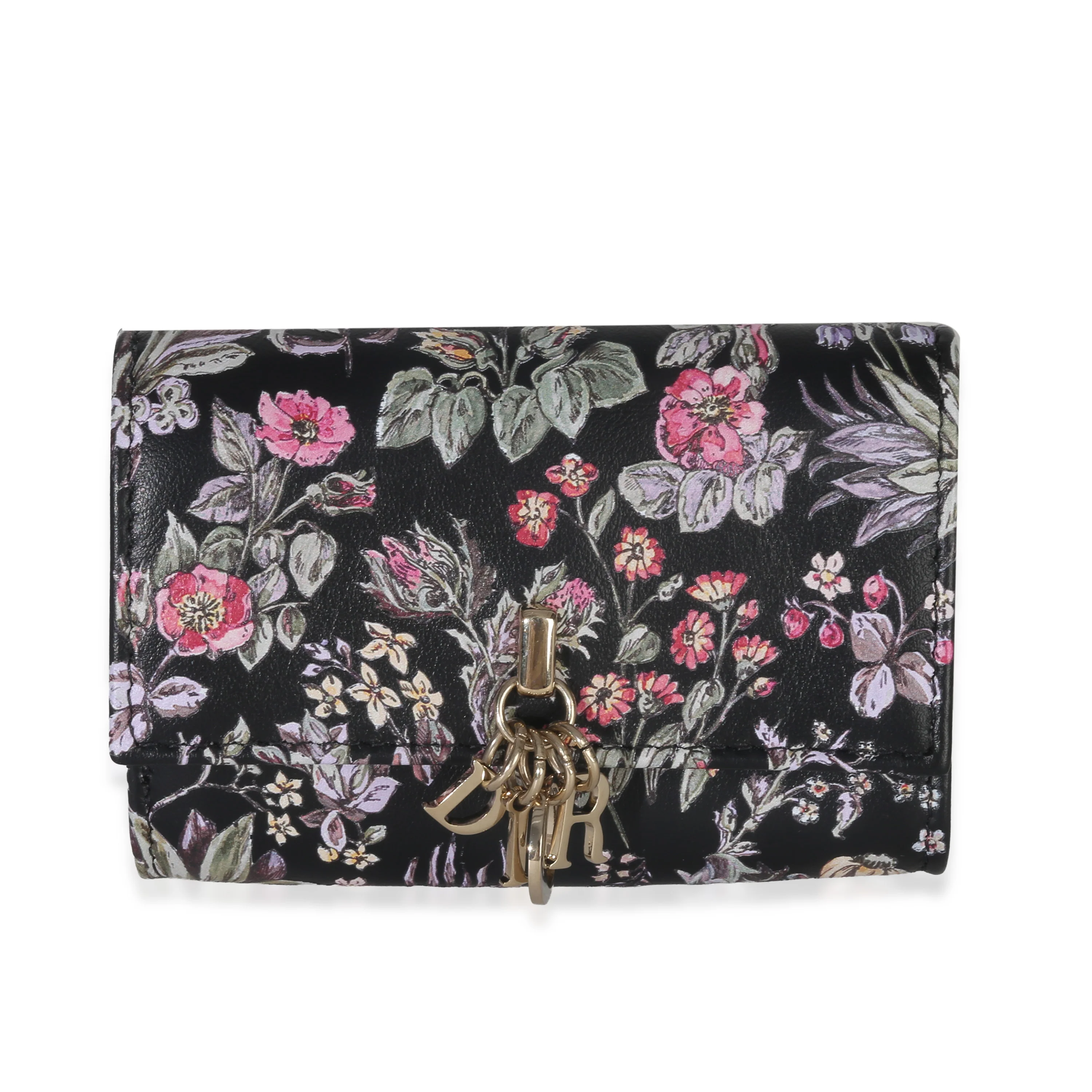 Black Calfskin Floral Millefiori Printed Lady Dior Wallet