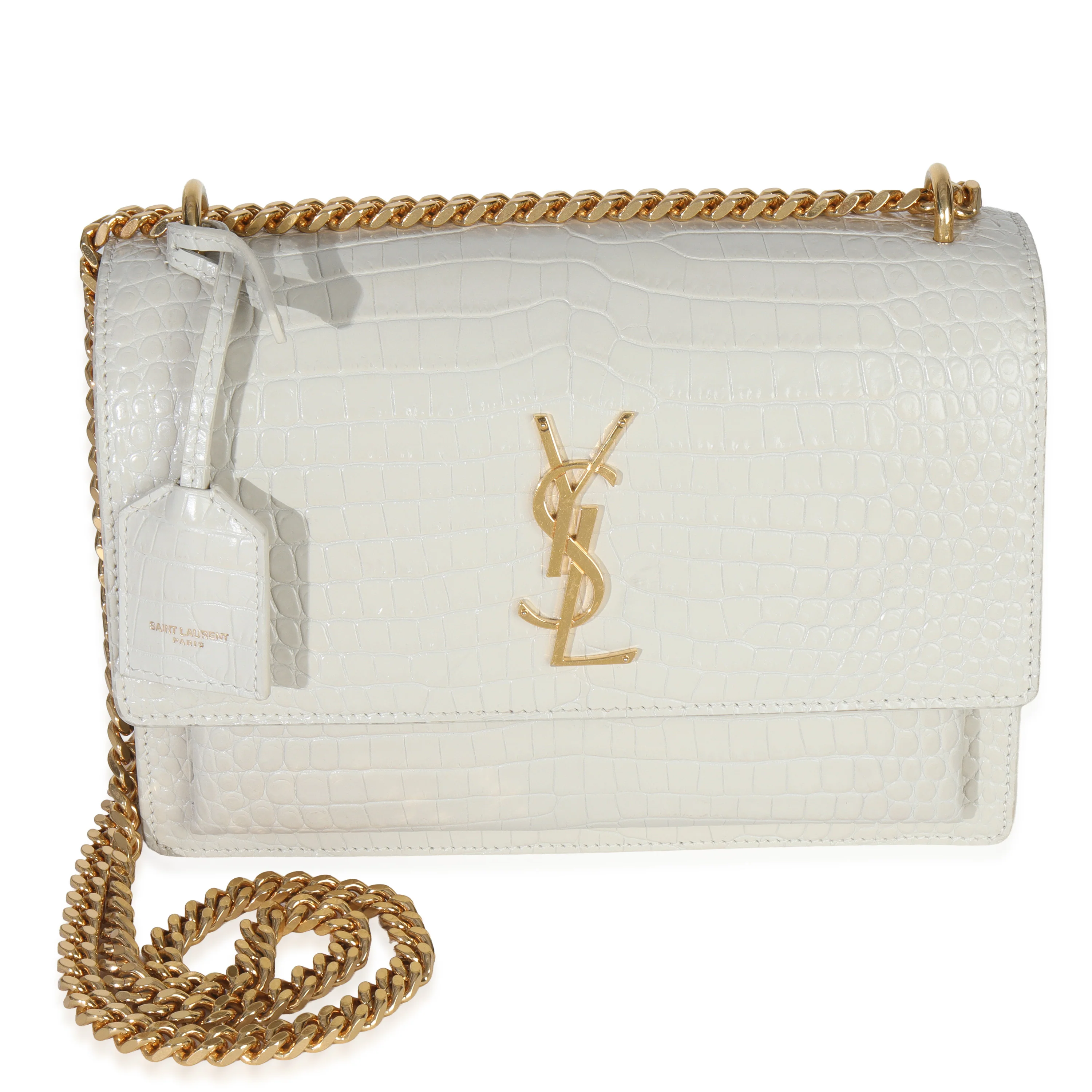 Crema Soft Croc Embossed Calfskin Medium Sunset Bag