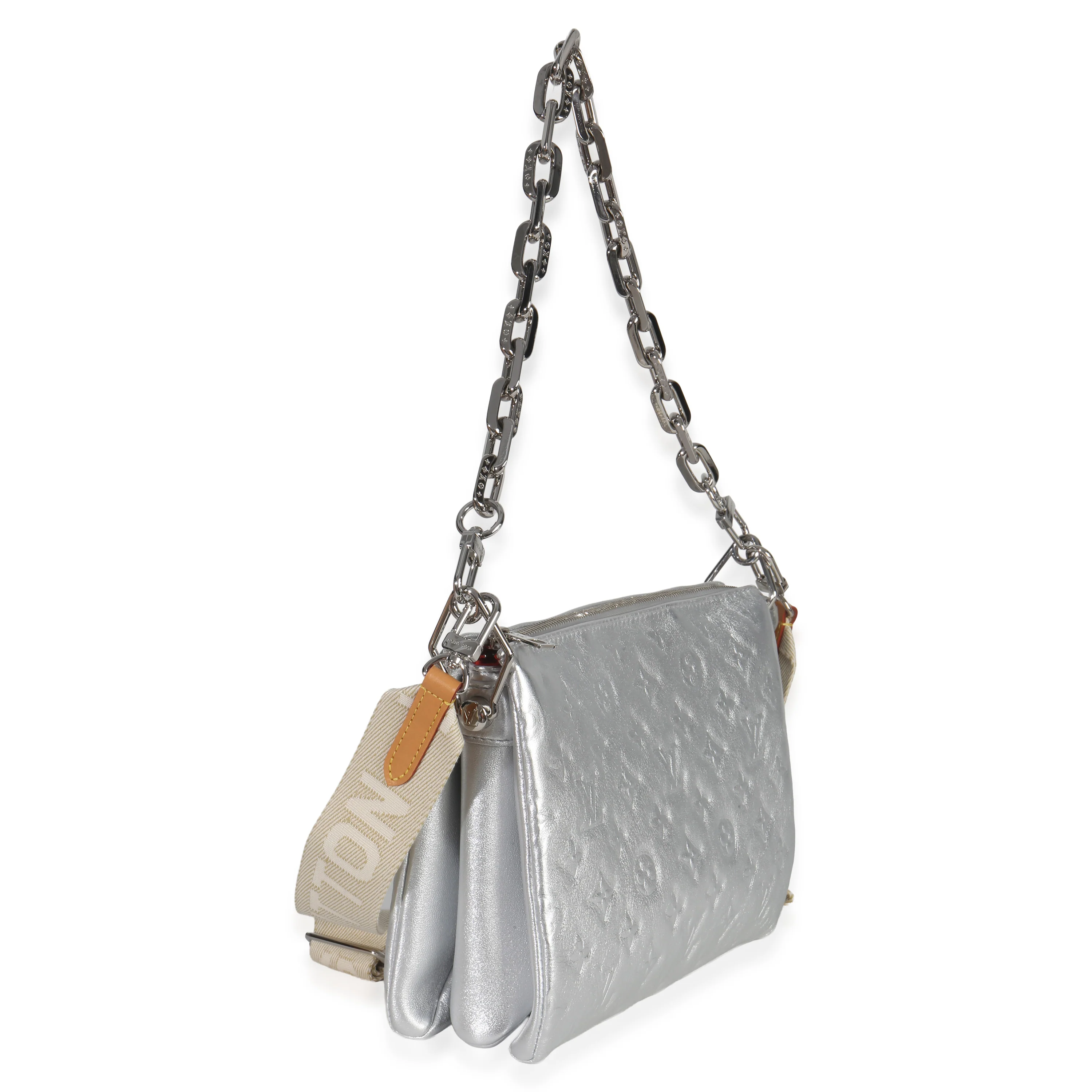 Silver Metallic Monogram Embossed Lambskin Coussin PM - Image 3