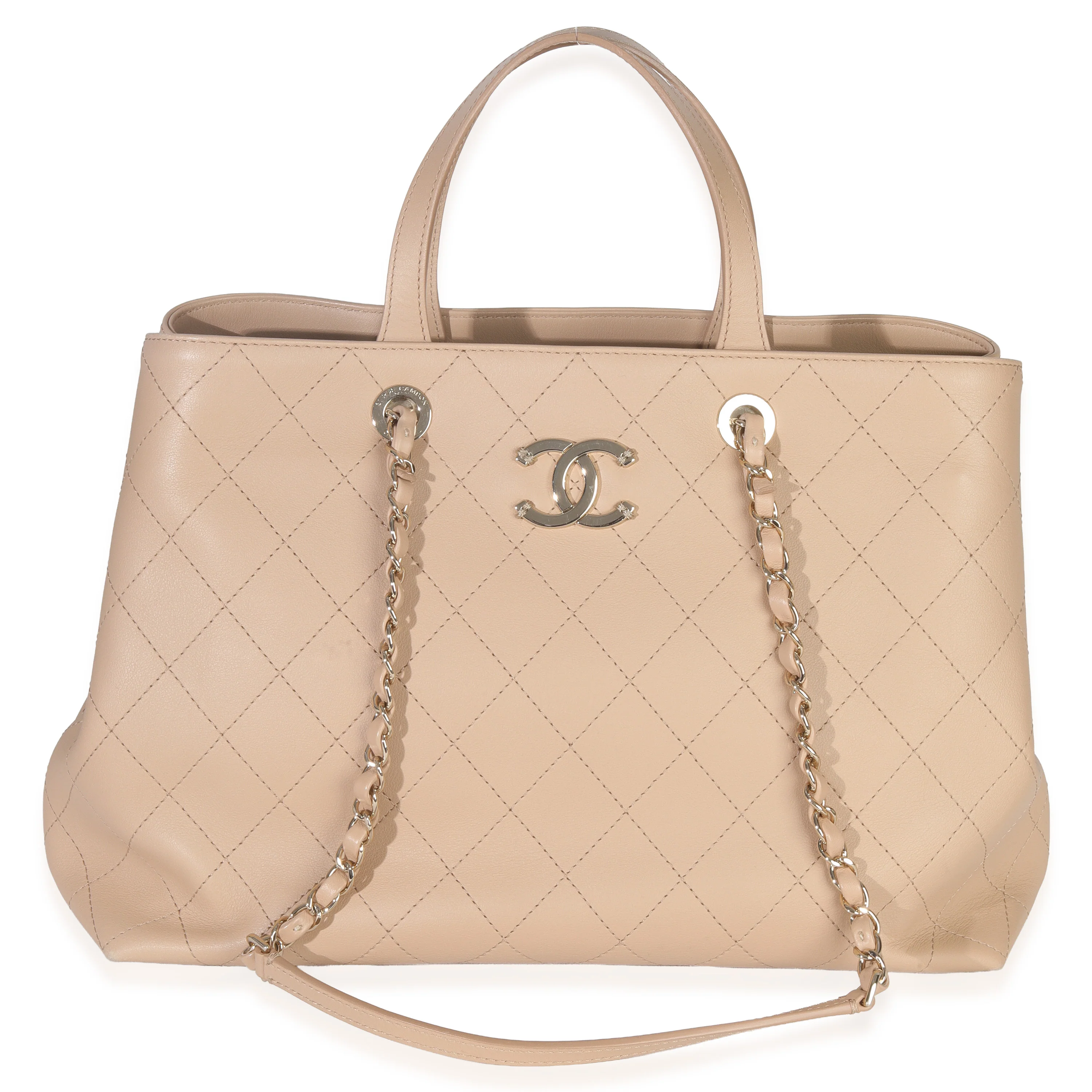 Beige Quilted Calfskin Large Serial Shopper Tote