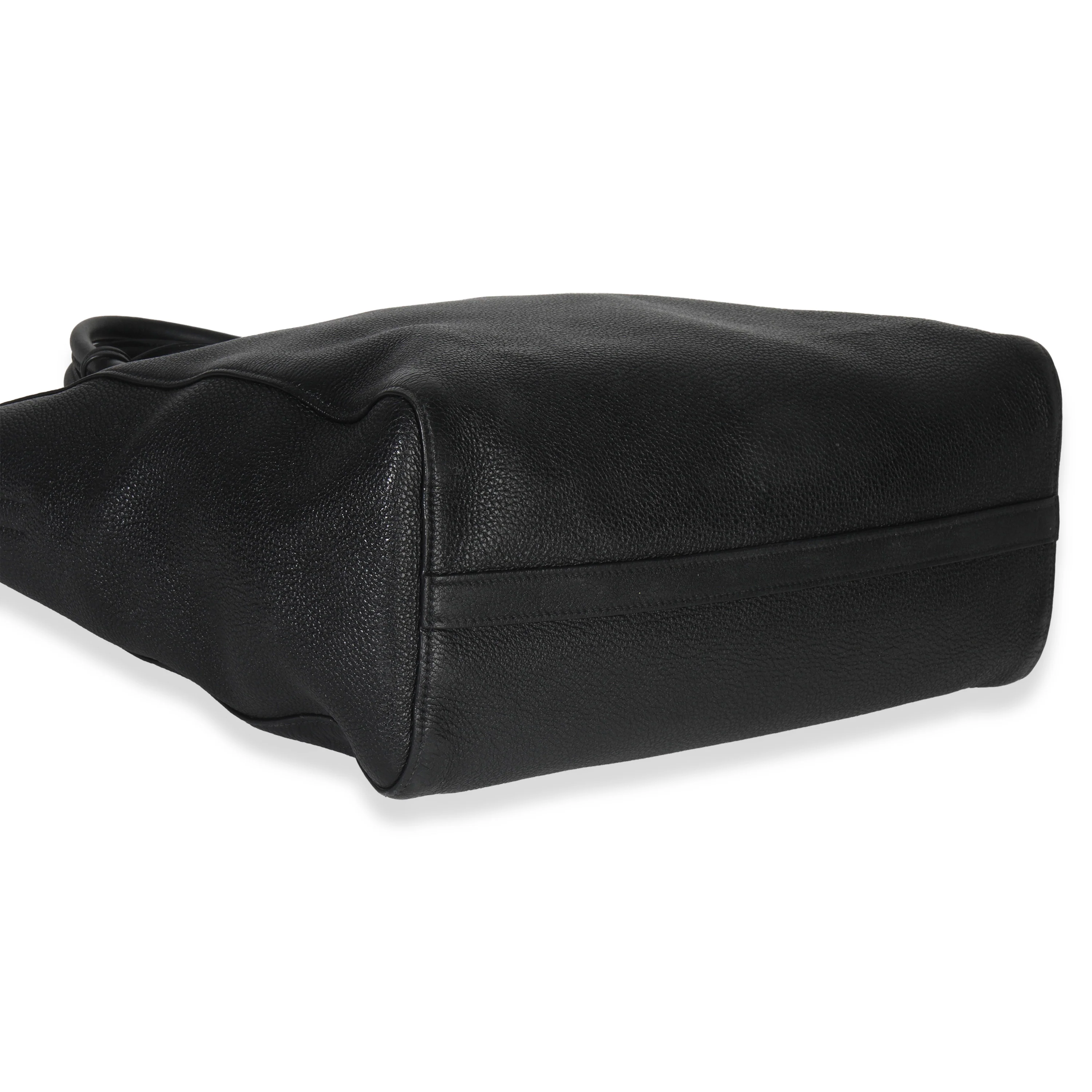 Black Vitello Daino Shopping Tote - Image 7