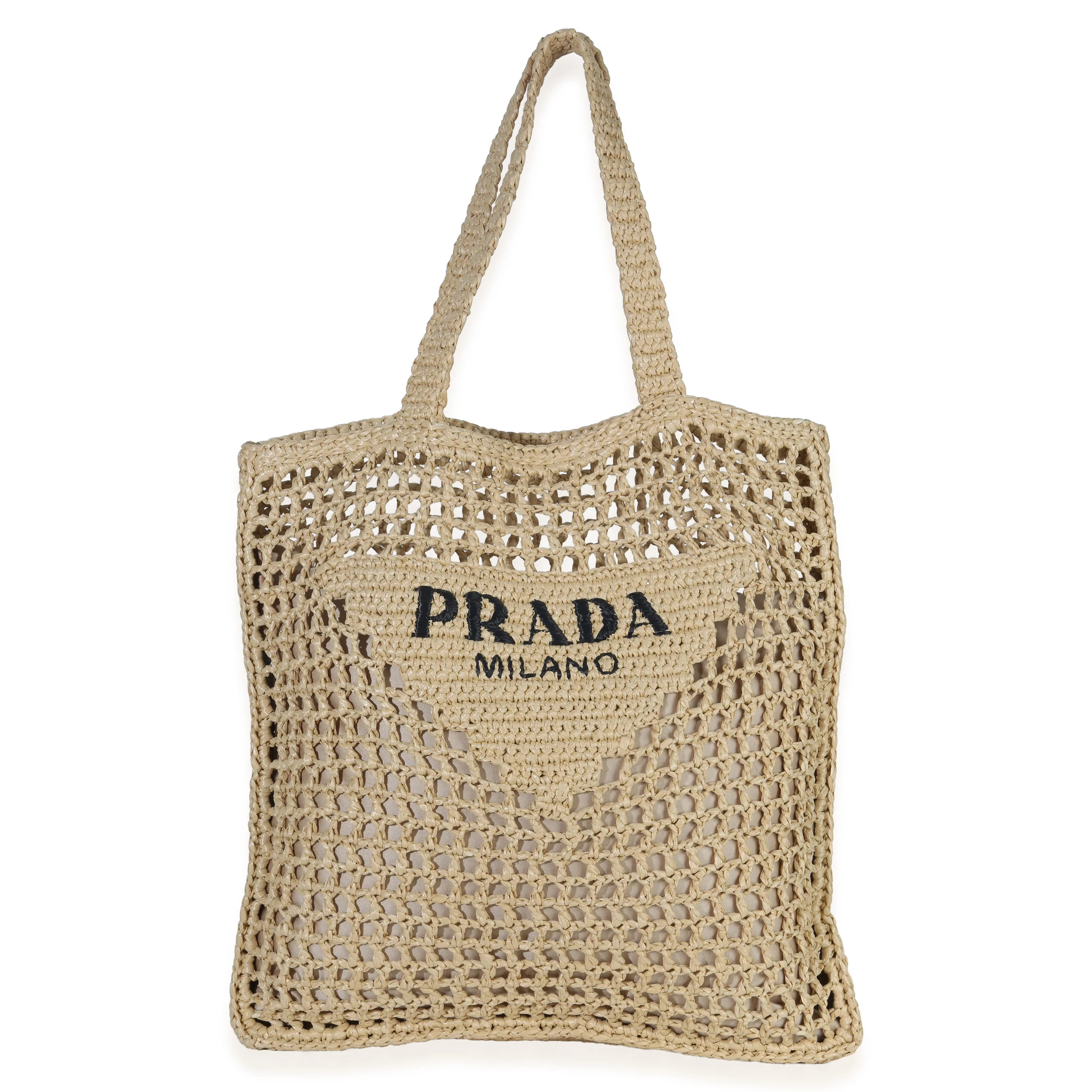 Natural Raffia Effect Logo Crochet Tote
