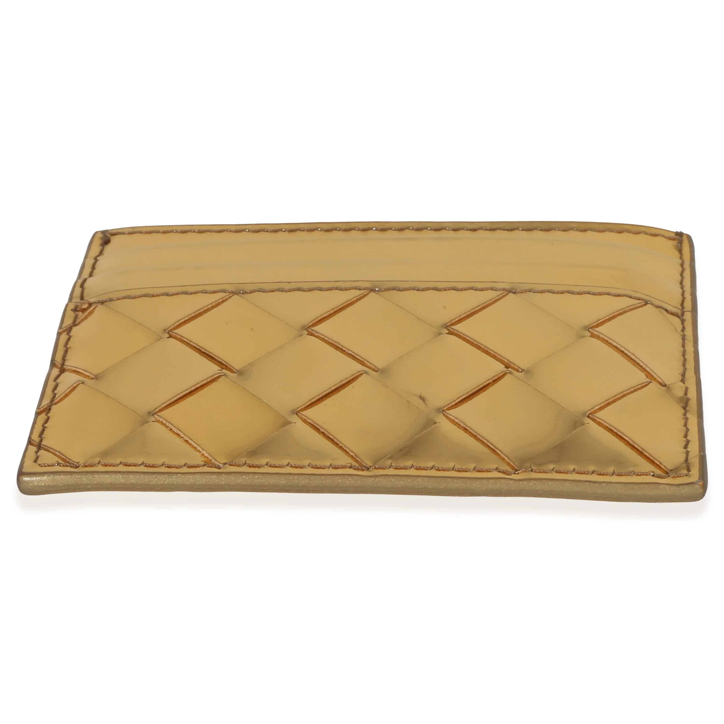 Gold Metallic Intrecciato Leather Credit Card Case - Image 5