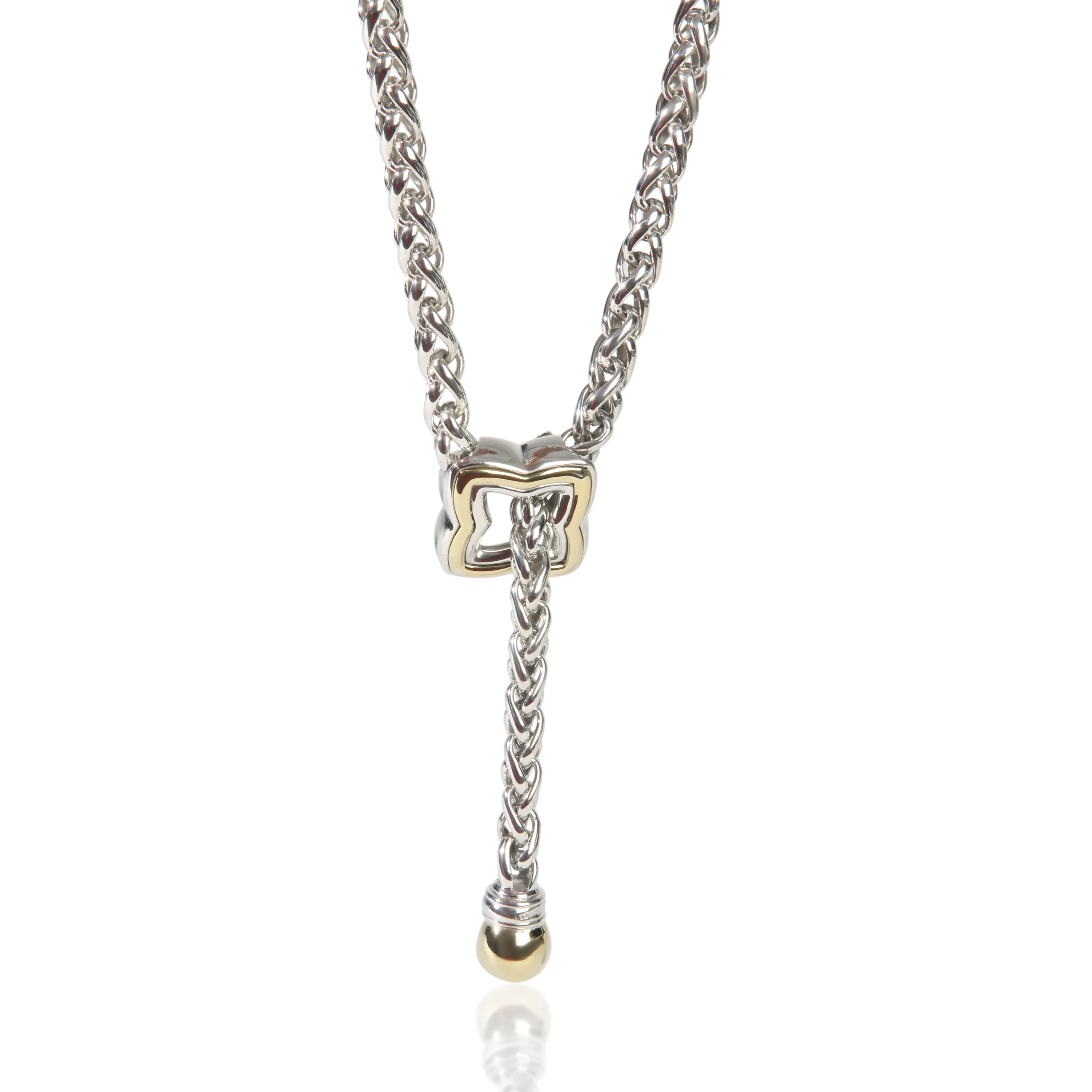 Yellow Gold & Sterling Silver  Quatrefoil Lariat Necklace
