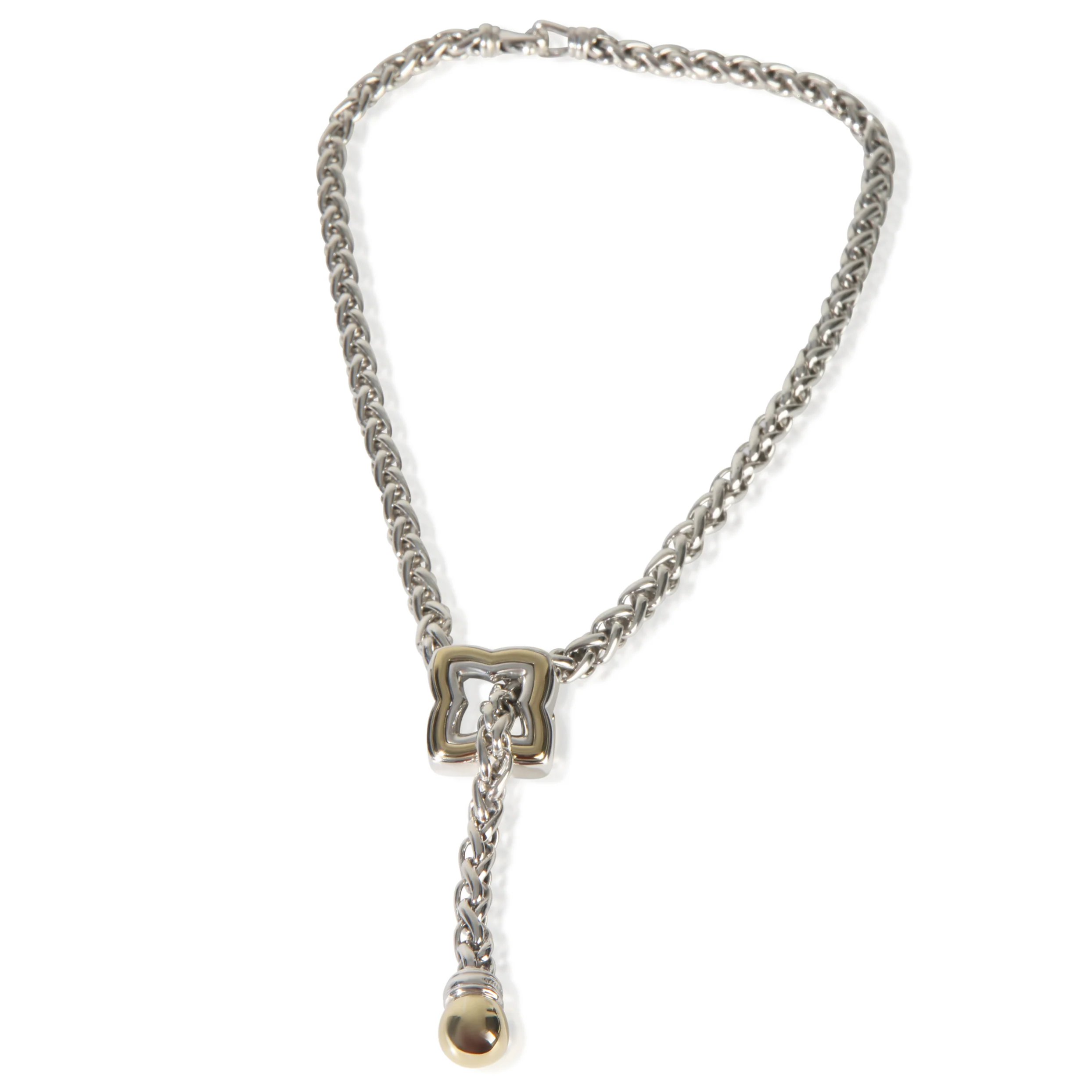 Yellow Gold & Sterling Silver  Quatrefoil Lariat Necklace - Image 3