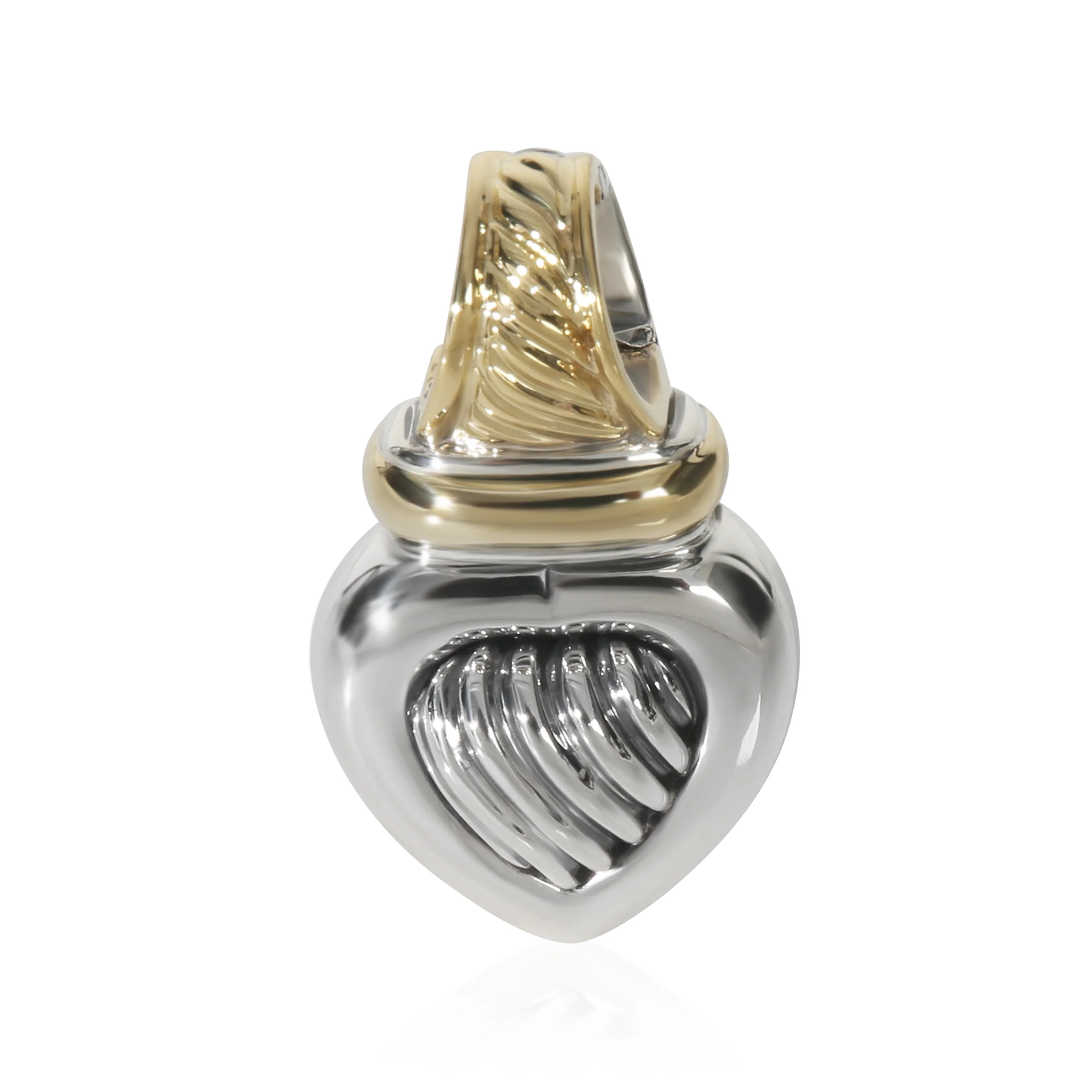 Yellow Gold & Sterling Silver  Sculpted Cable Heart Pendant