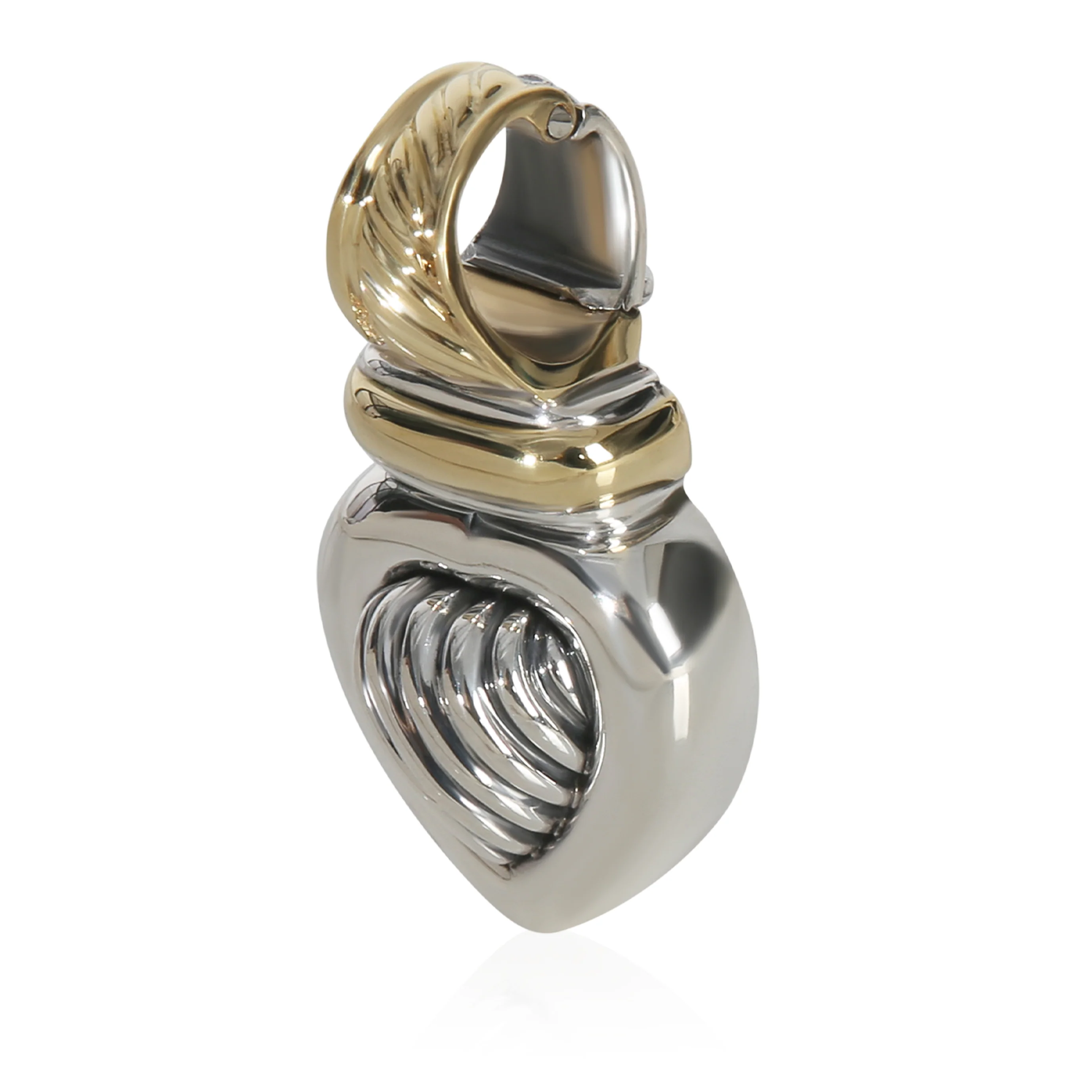 Yellow Gold & Sterling Silver  Sculpted Cable Heart Pendant - Image 2