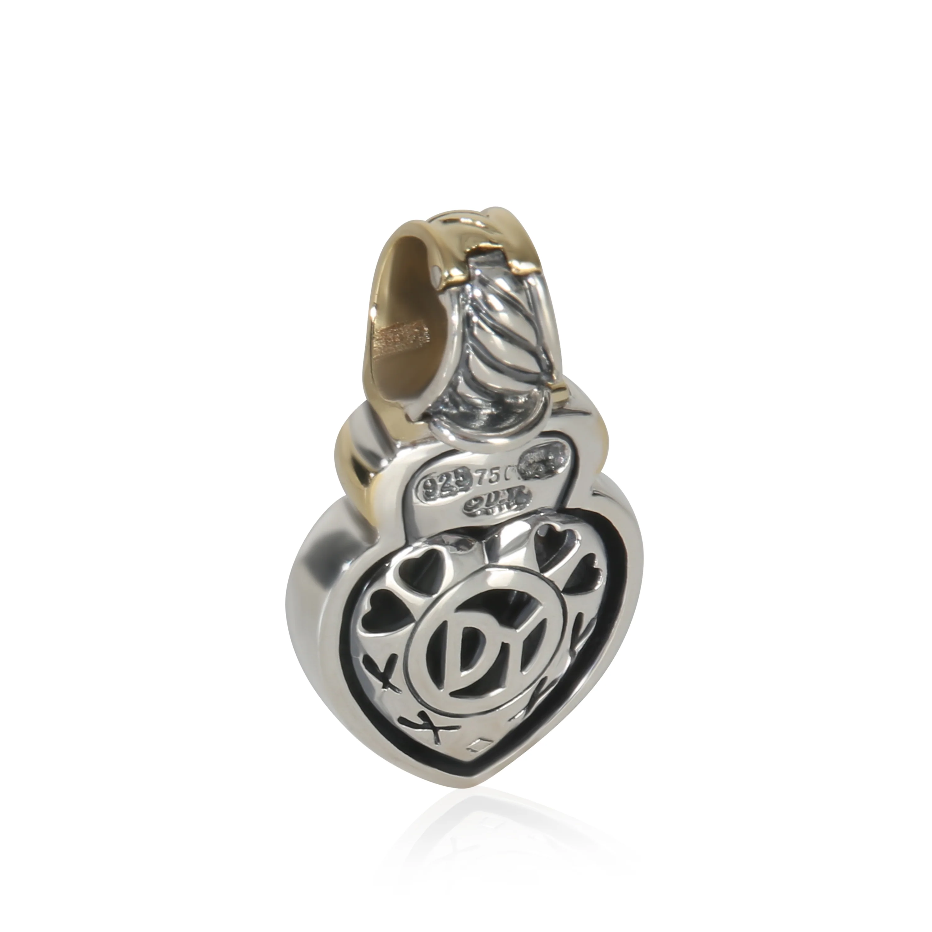 Yellow Gold & Sterling Silver  Sculpted Cable Heart Pendant - Image 3