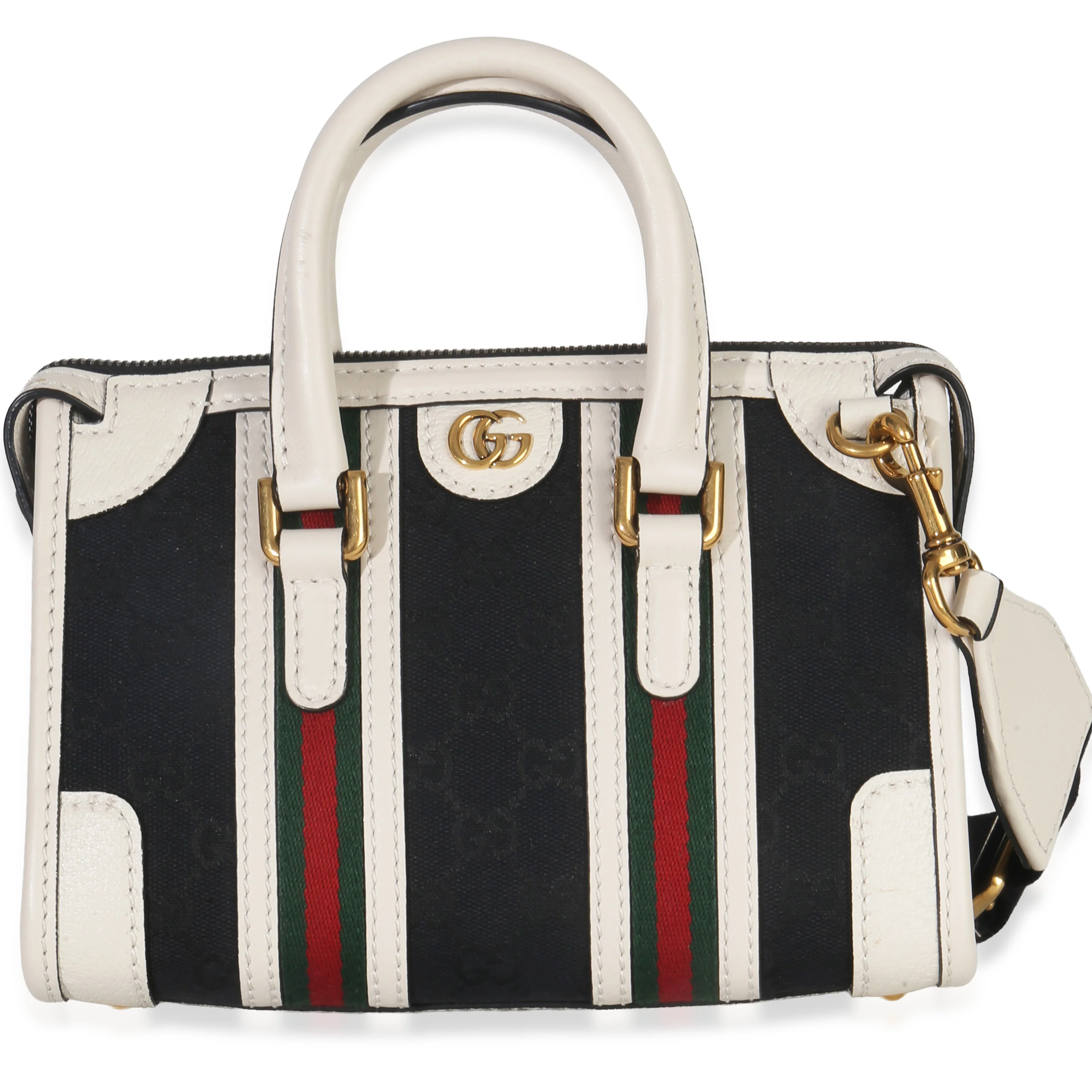 Black White Canvas Mini Double G Top Handle Bag