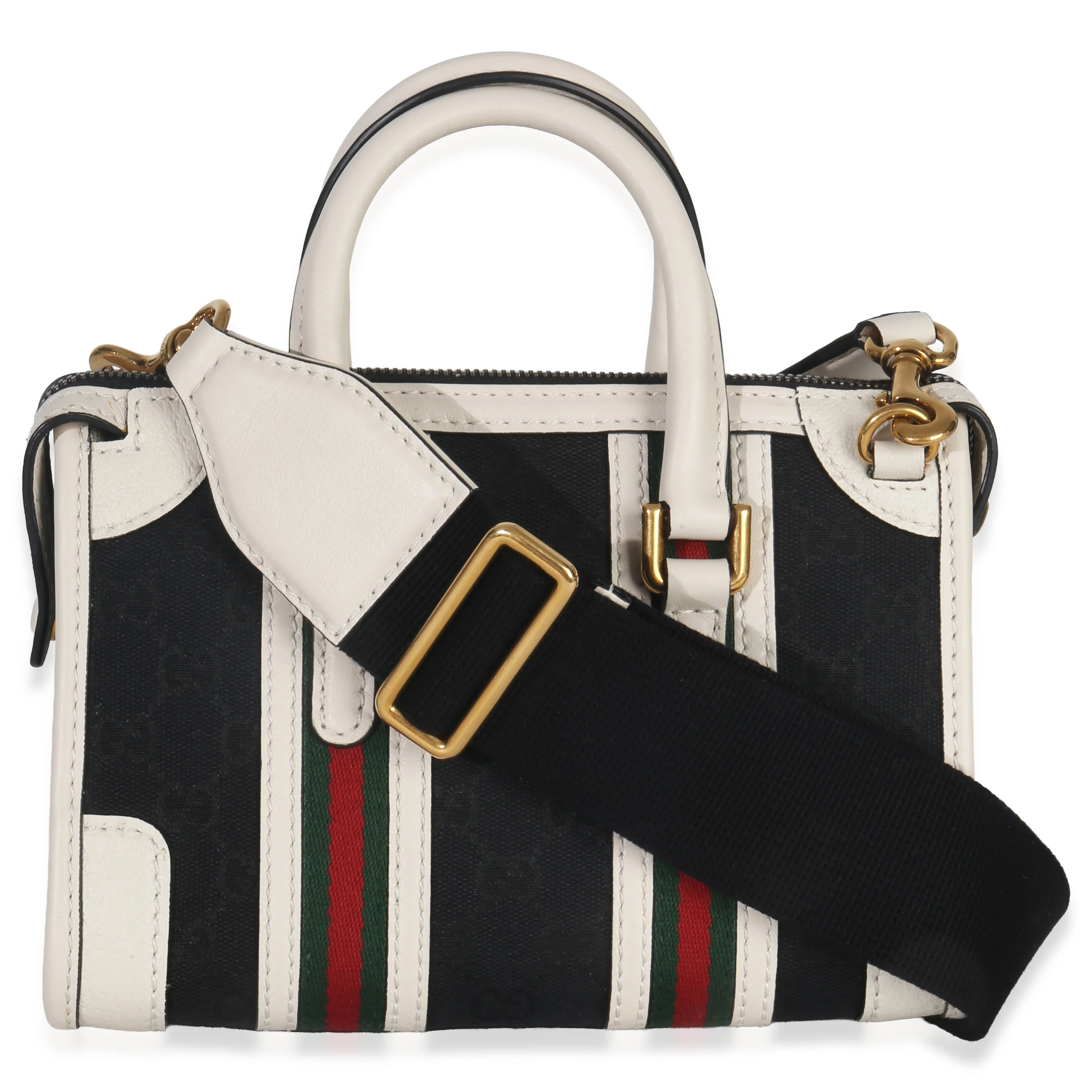 Black White Canvas Mini Double G Top Handle Bag - Image 4