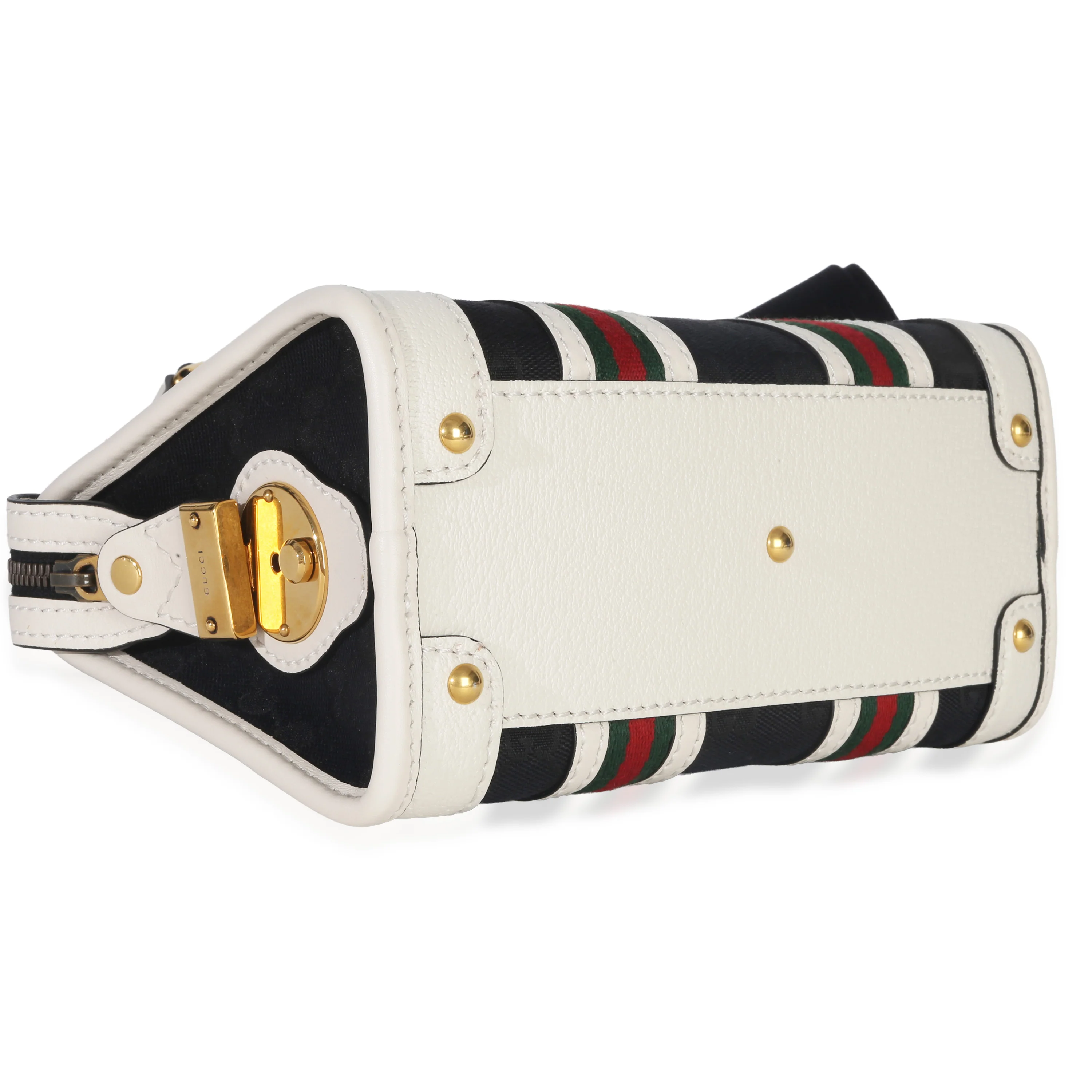 Black White Canvas Mini Double G Top Handle Bag - Image 6