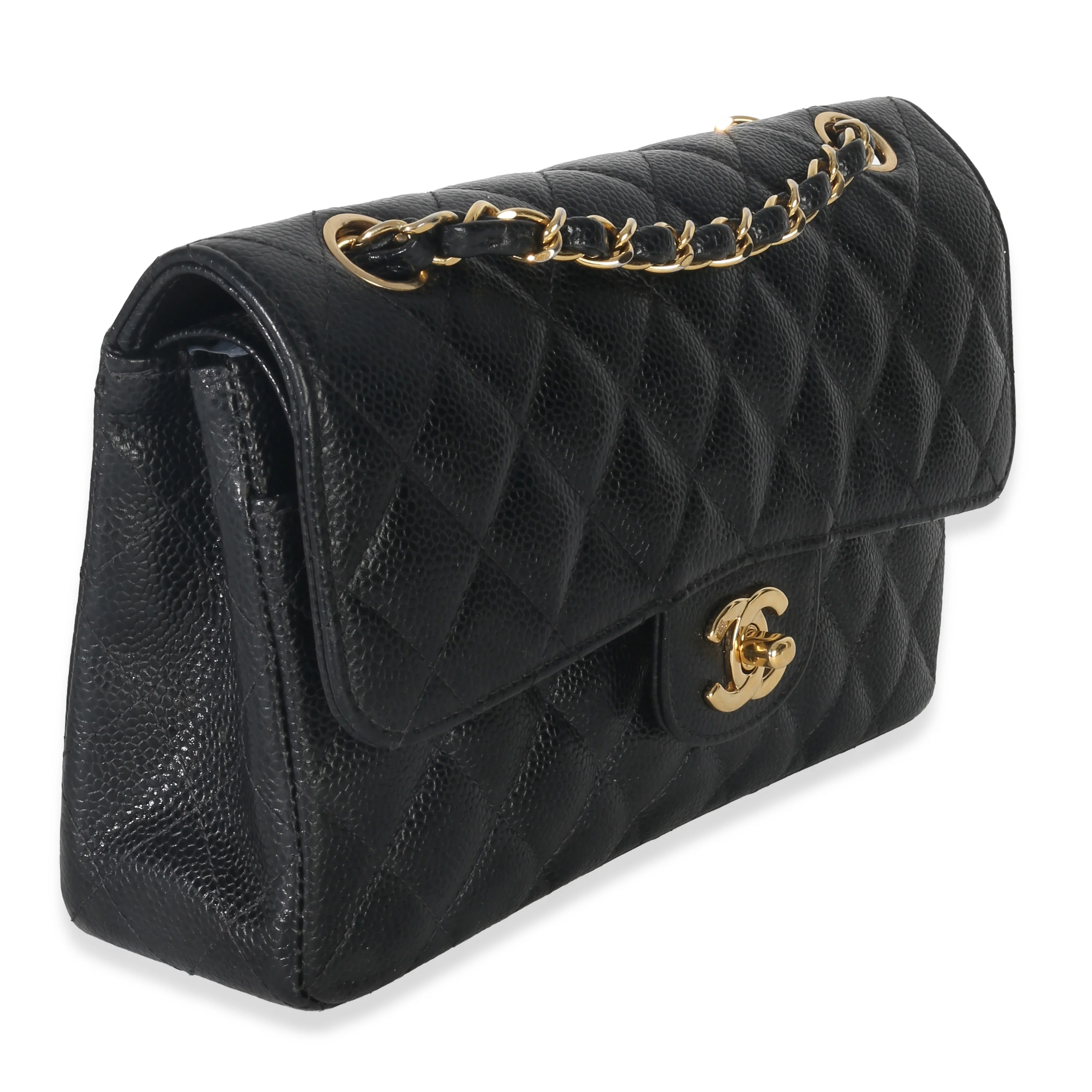 Vintage 24k Black Quilted Caviar Small Classic Double Flap Bag - Image 3