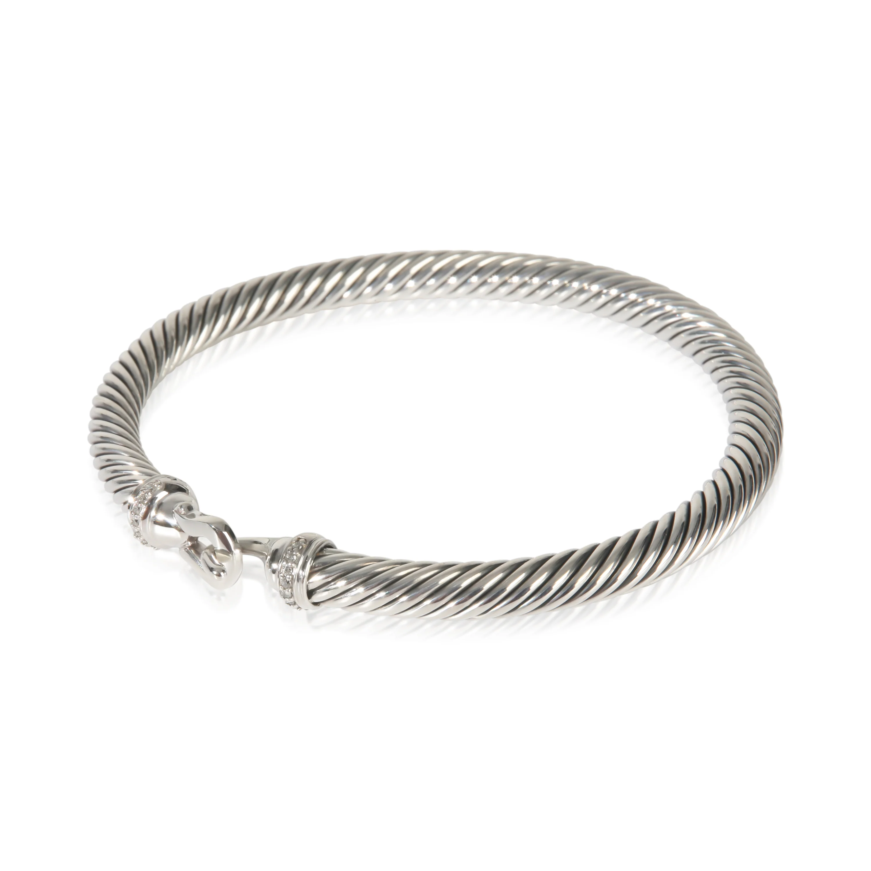 Sterling Silver Diamond Buckle Cable Classic Bracelet - Image 2