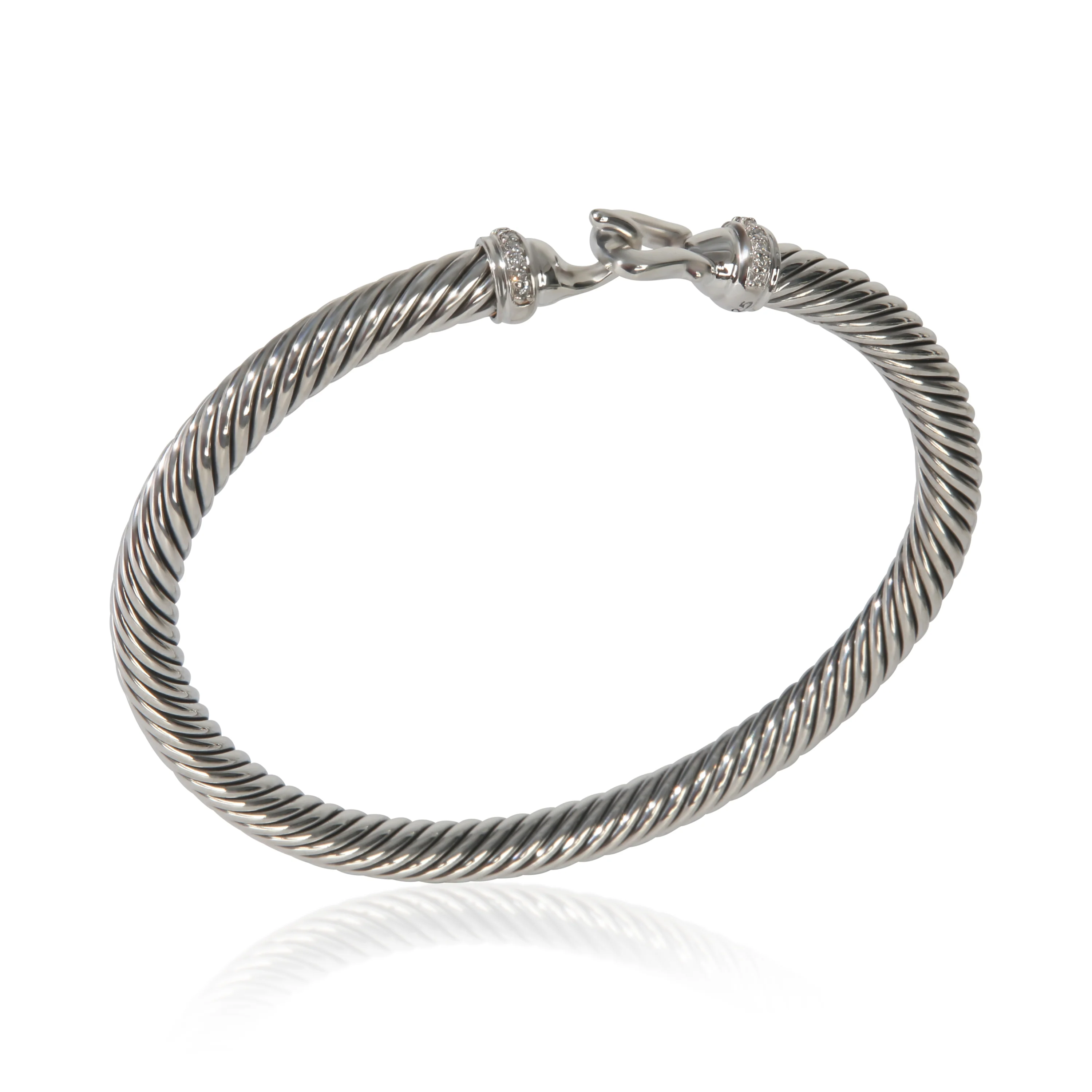 Sterling Silver Diamond Buckle Cable Classic Bracelet - Image 4