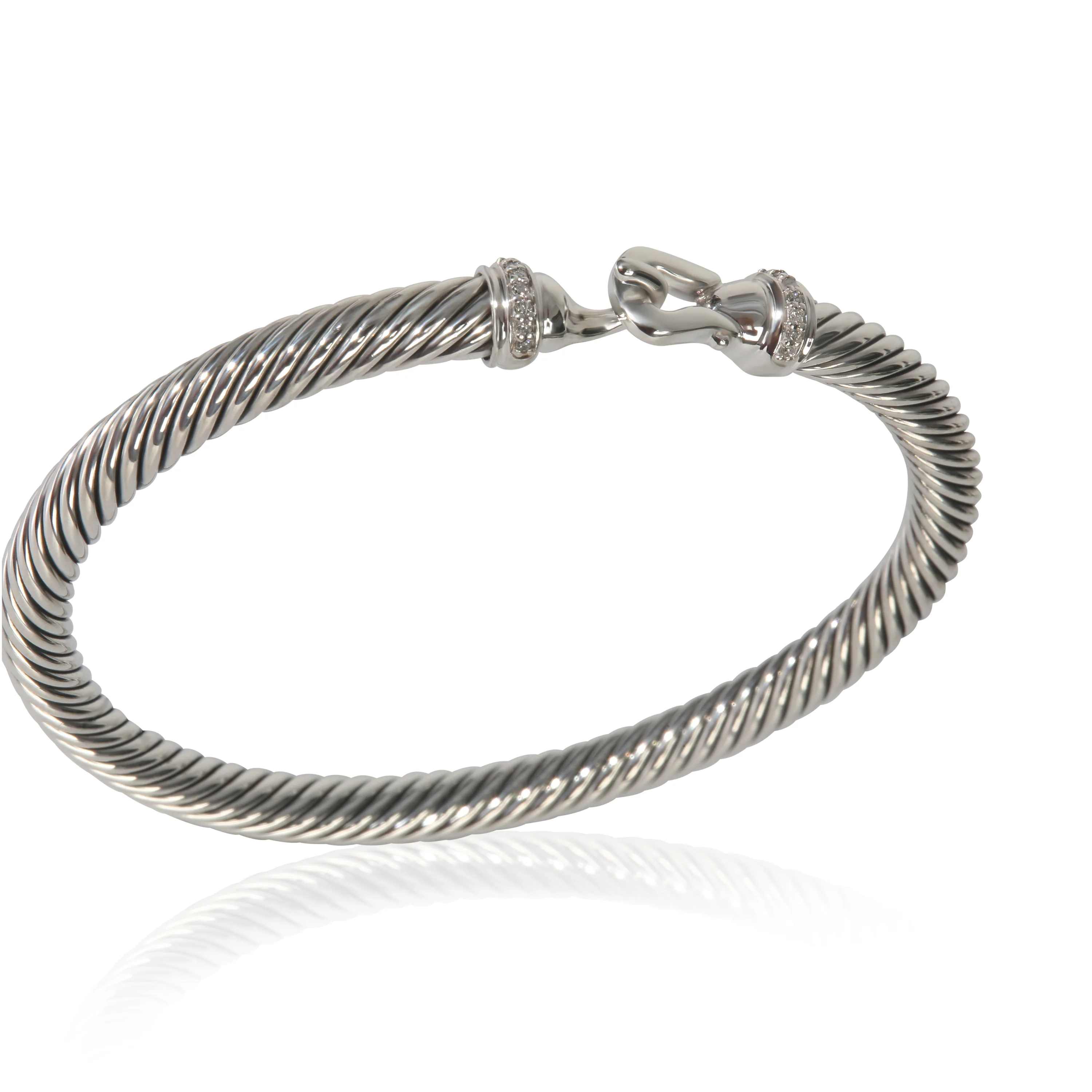 Sterling Silver Diamond Buckle Cable Classic Bracelet - Image 5
