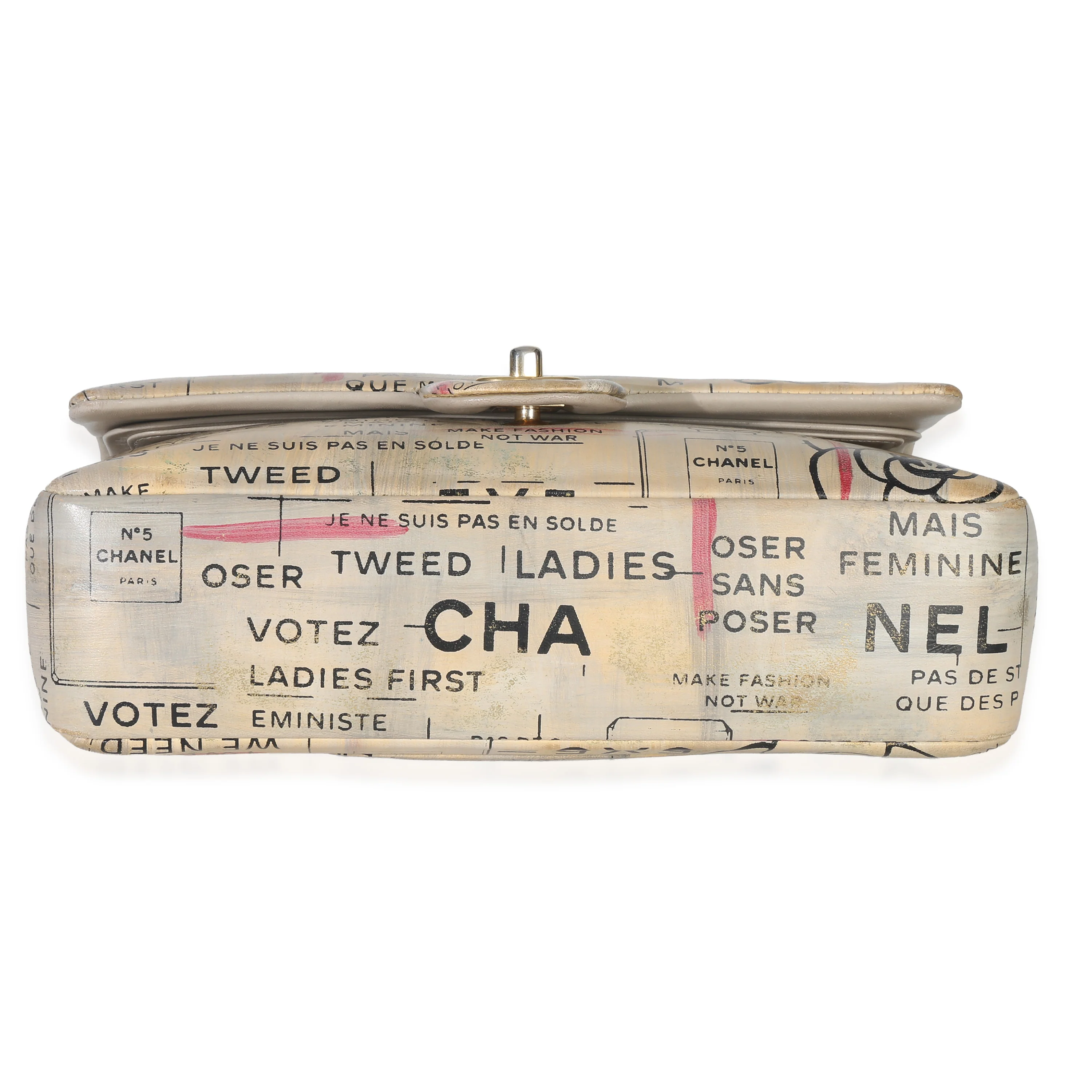 Multicolor Newspaper Print Lambskin Medium Double Flap Bag - Image 5