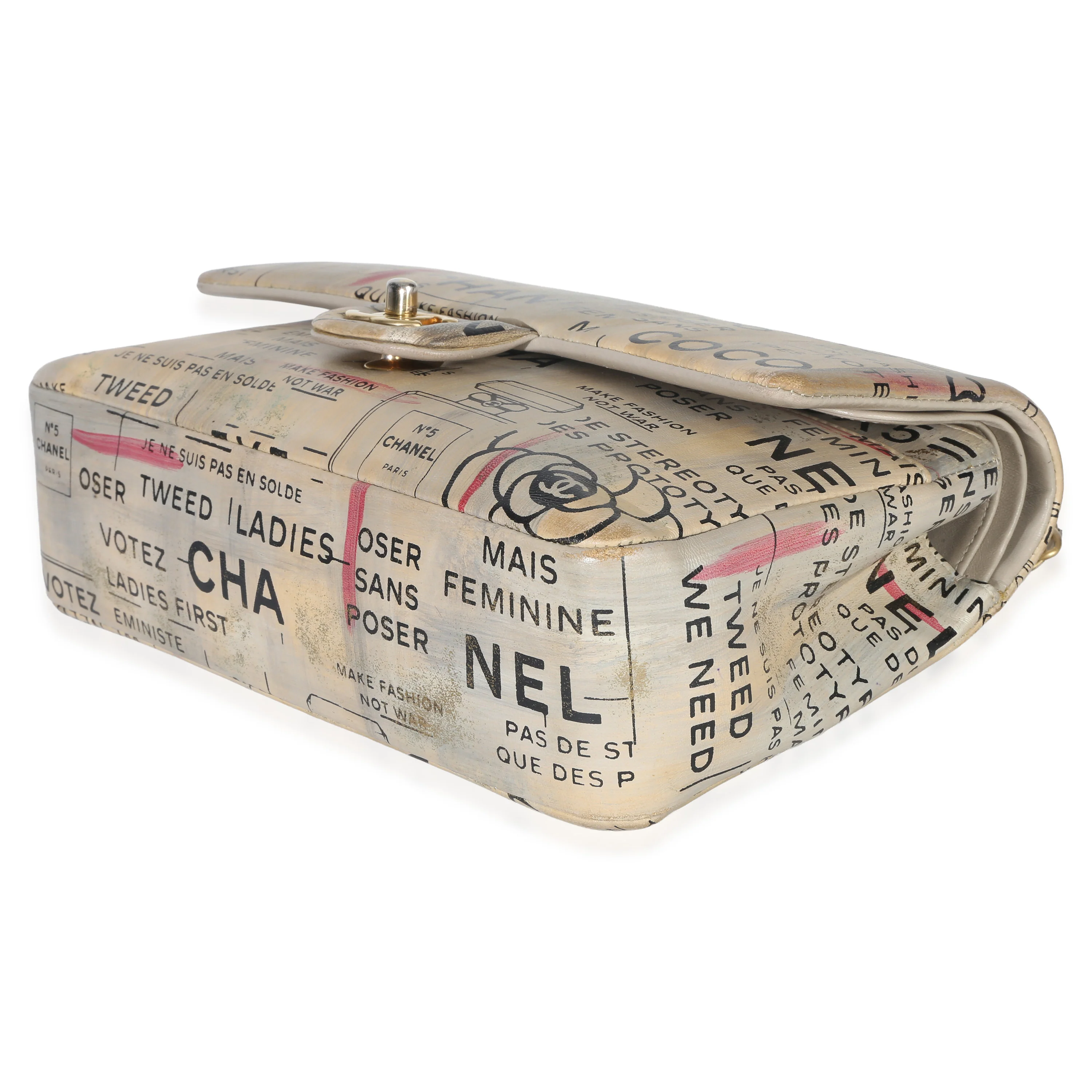 Multicolor Newspaper Print Lambskin Medium Double Flap Bag - Image 6