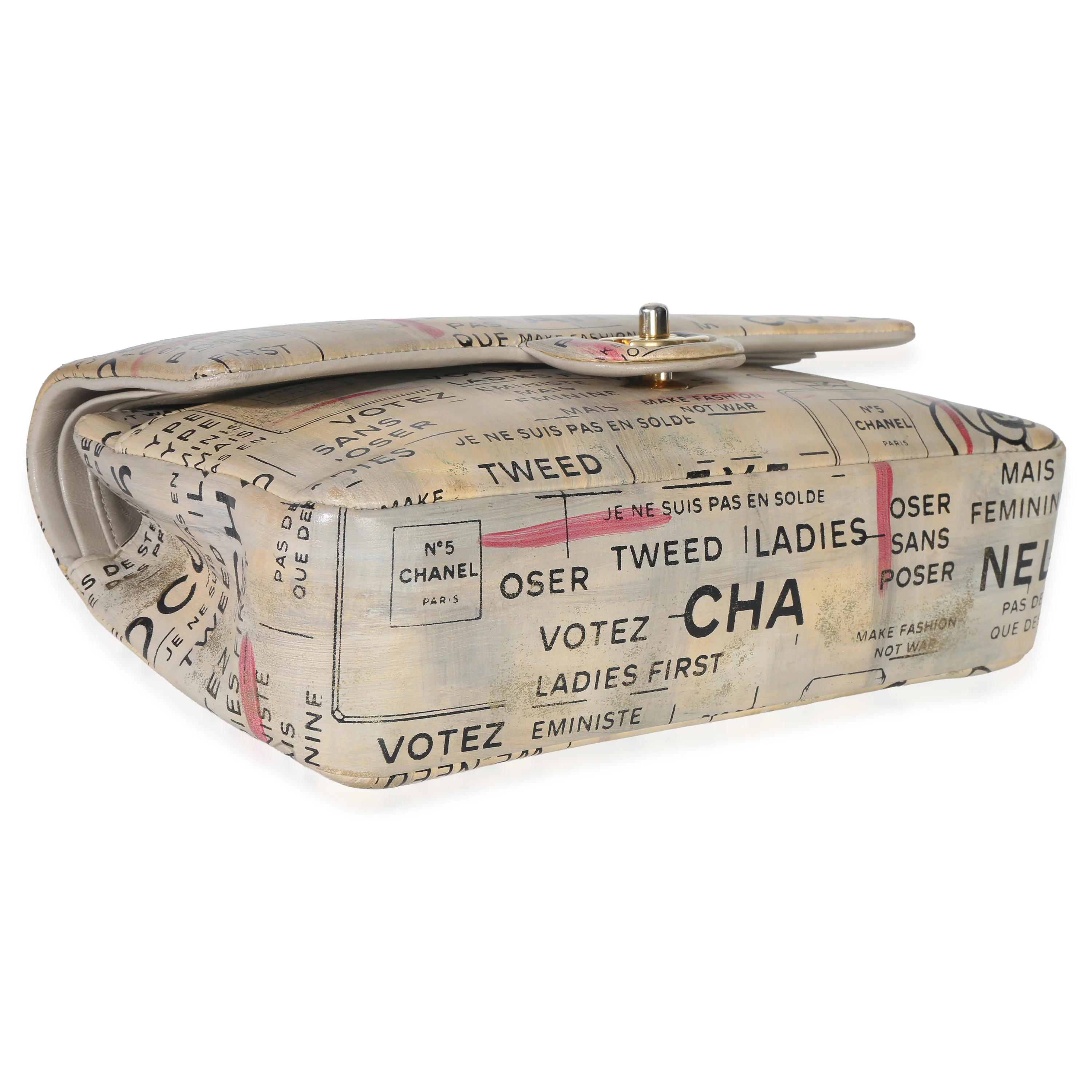 Multicolor Newspaper Print Lambskin Medium Double Flap Bag - Image 7