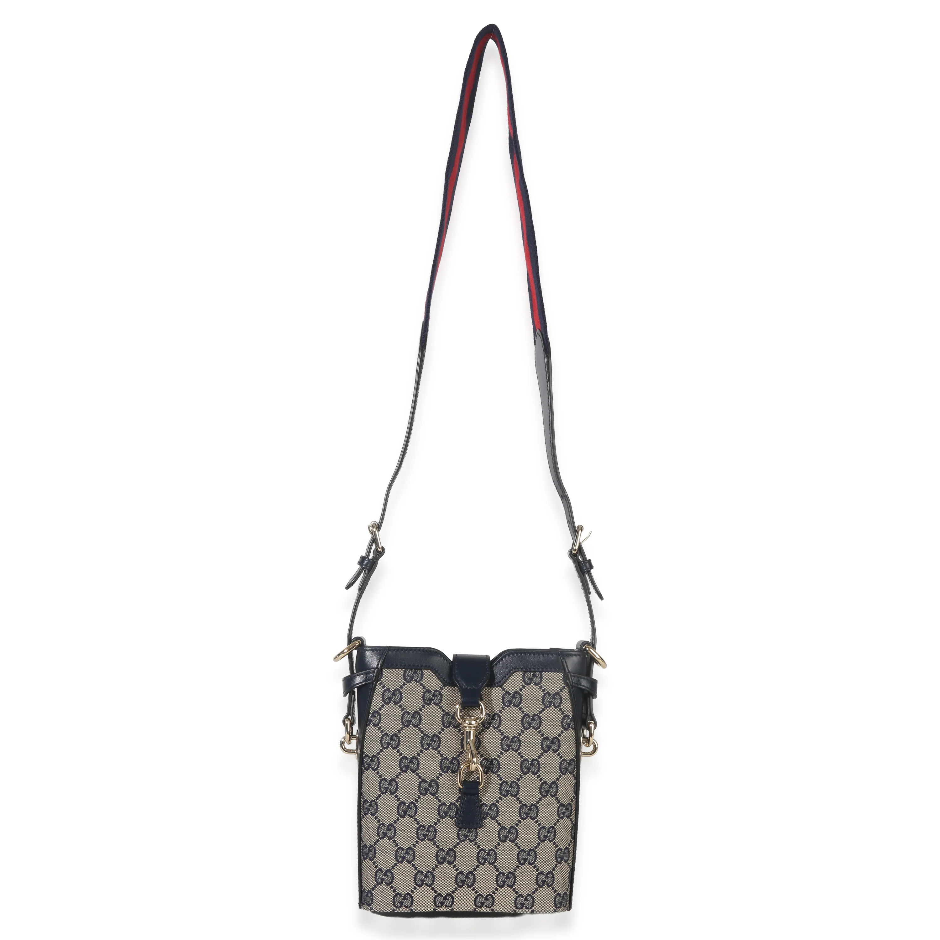 Navy Beige GG Supreme Monogram Mini Bucket Bag - Image 8