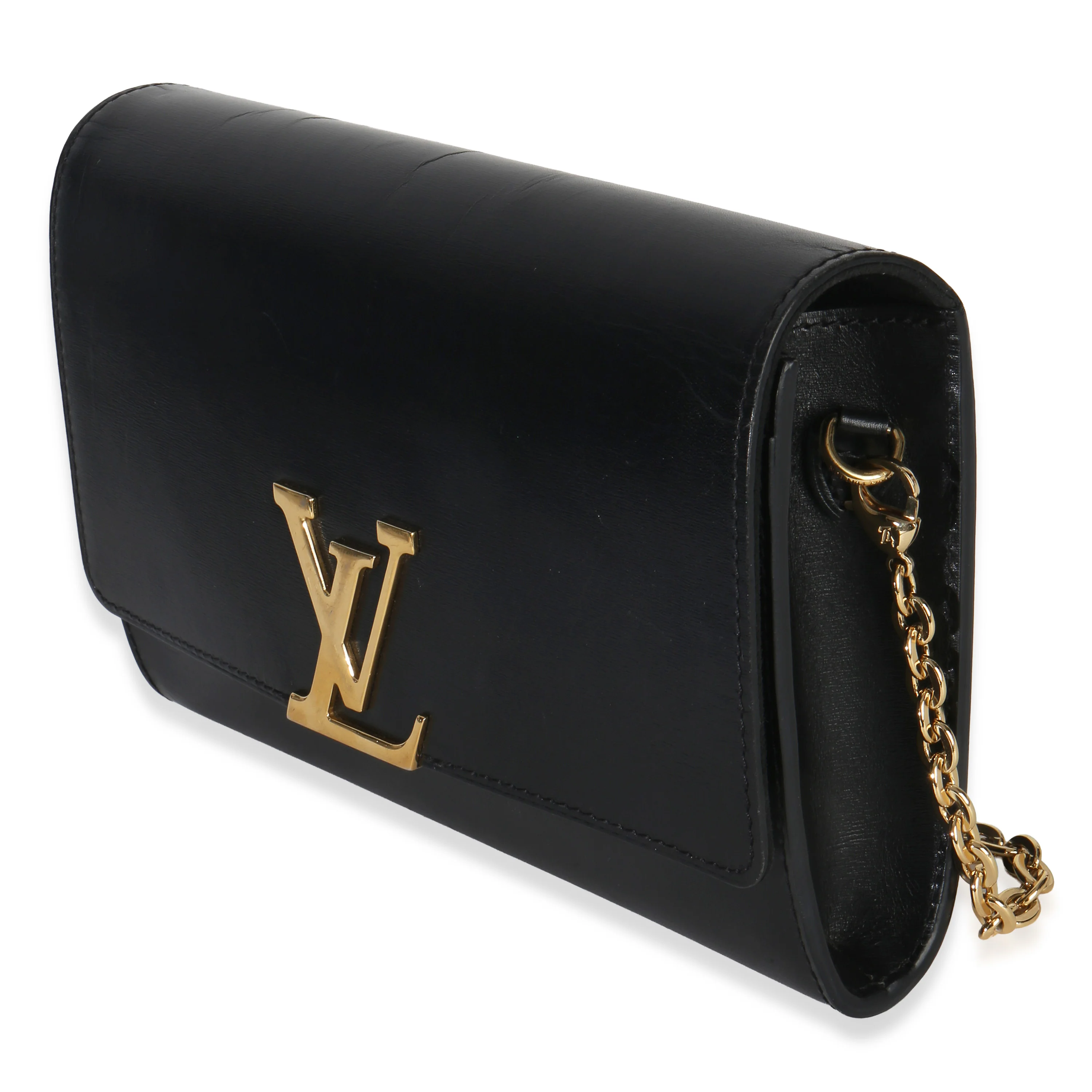 Black Calfskin Leather Chain Louise Clutch MM - Image 2