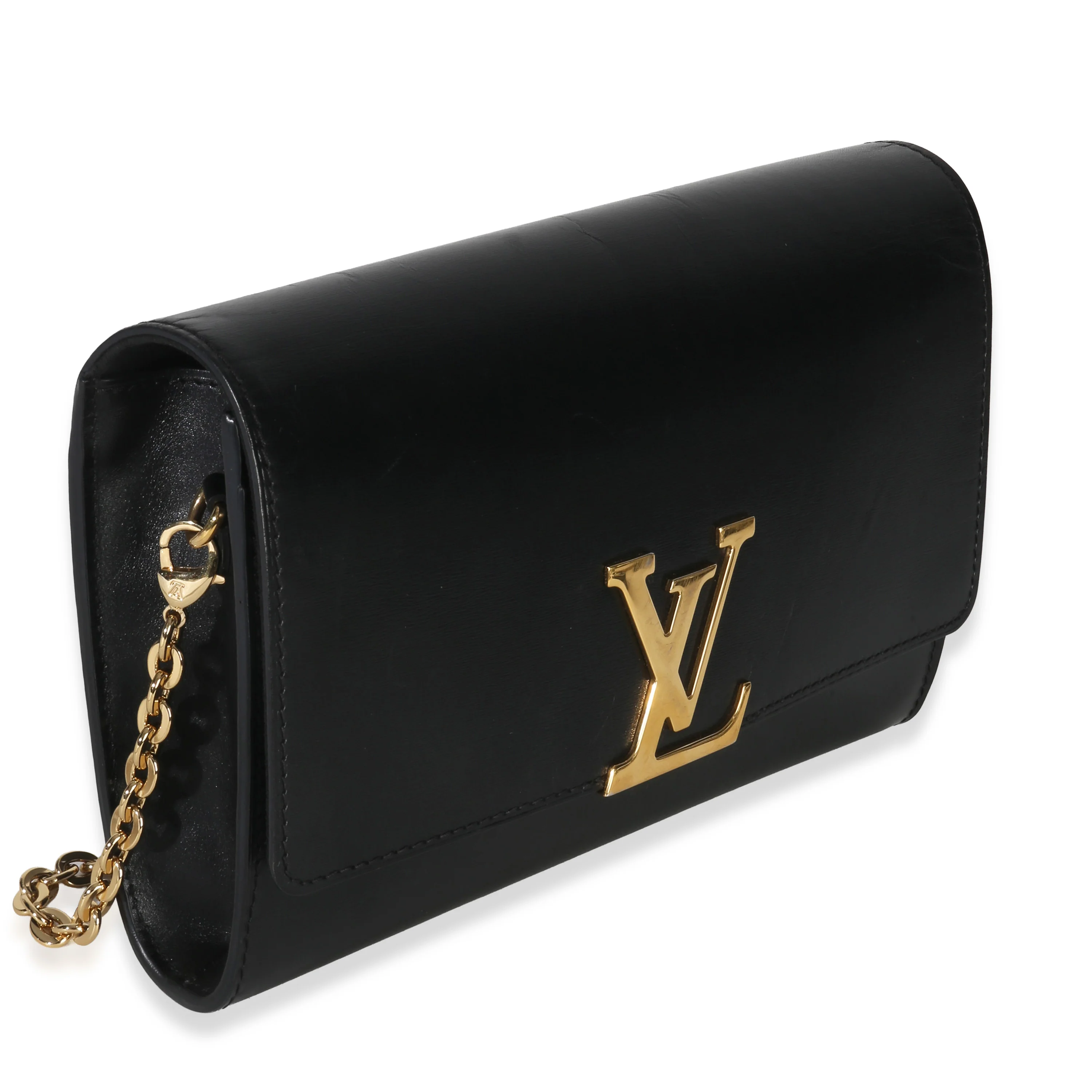 Black Calfskin Leather Chain Louise Clutch MM - Image 3