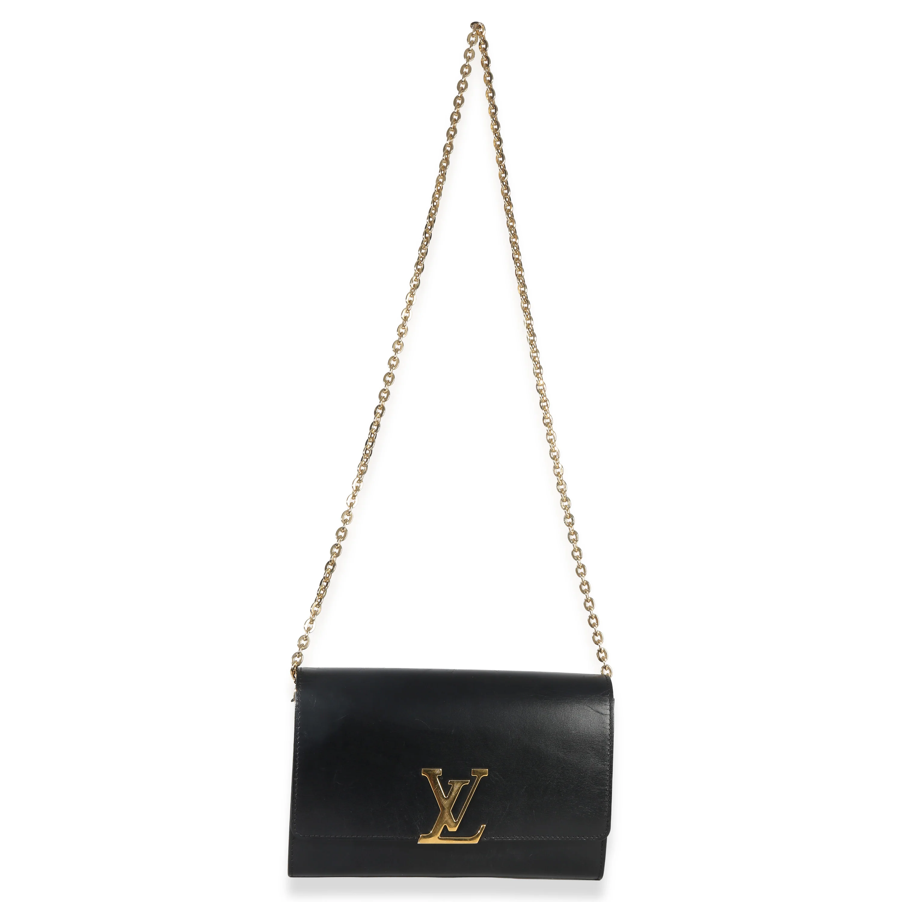 Black Calfskin Leather Chain Louise Clutch MM - Image 8