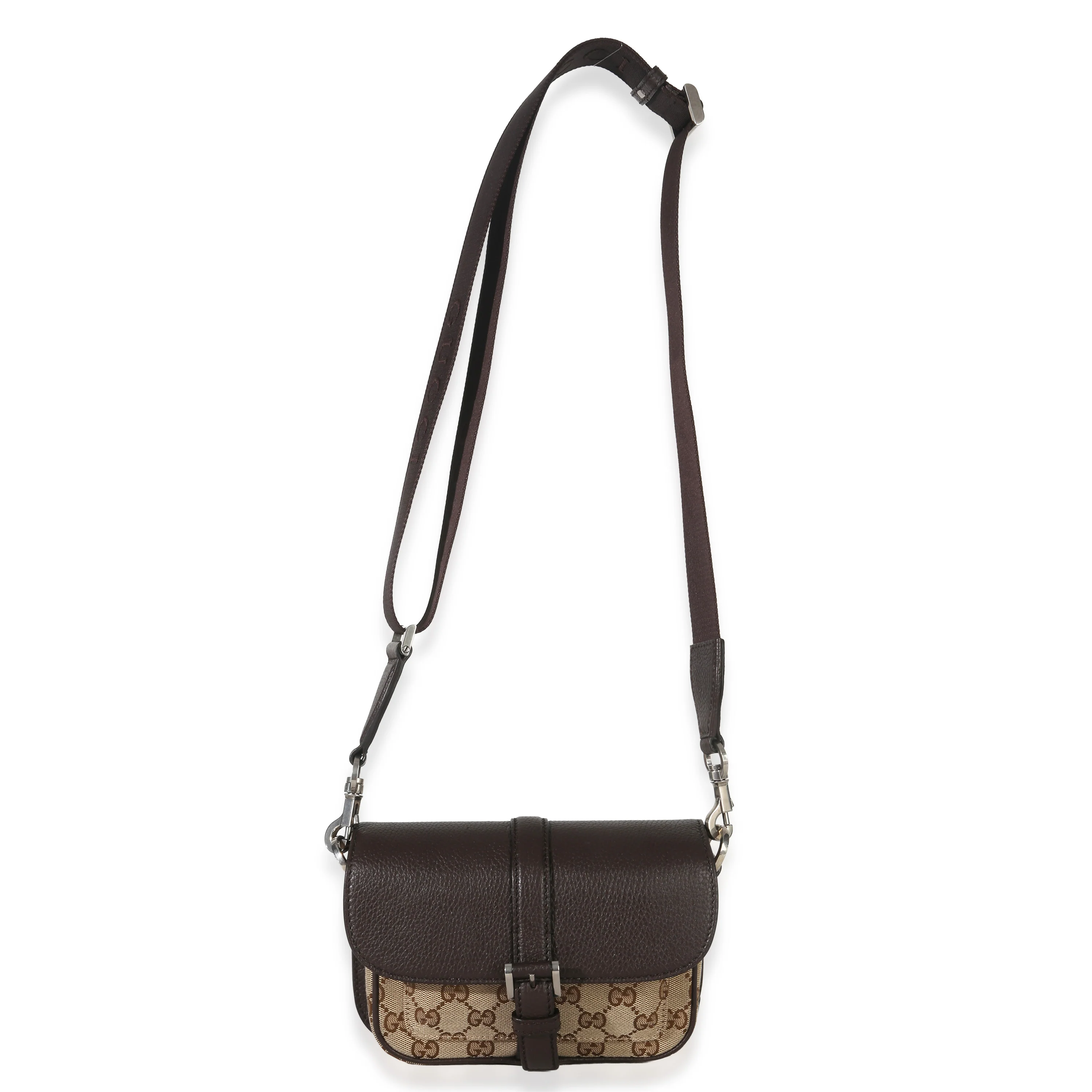 Beige Ebony GG Supreme Canvas Mini Buckle Crossbody Bag - Image 8