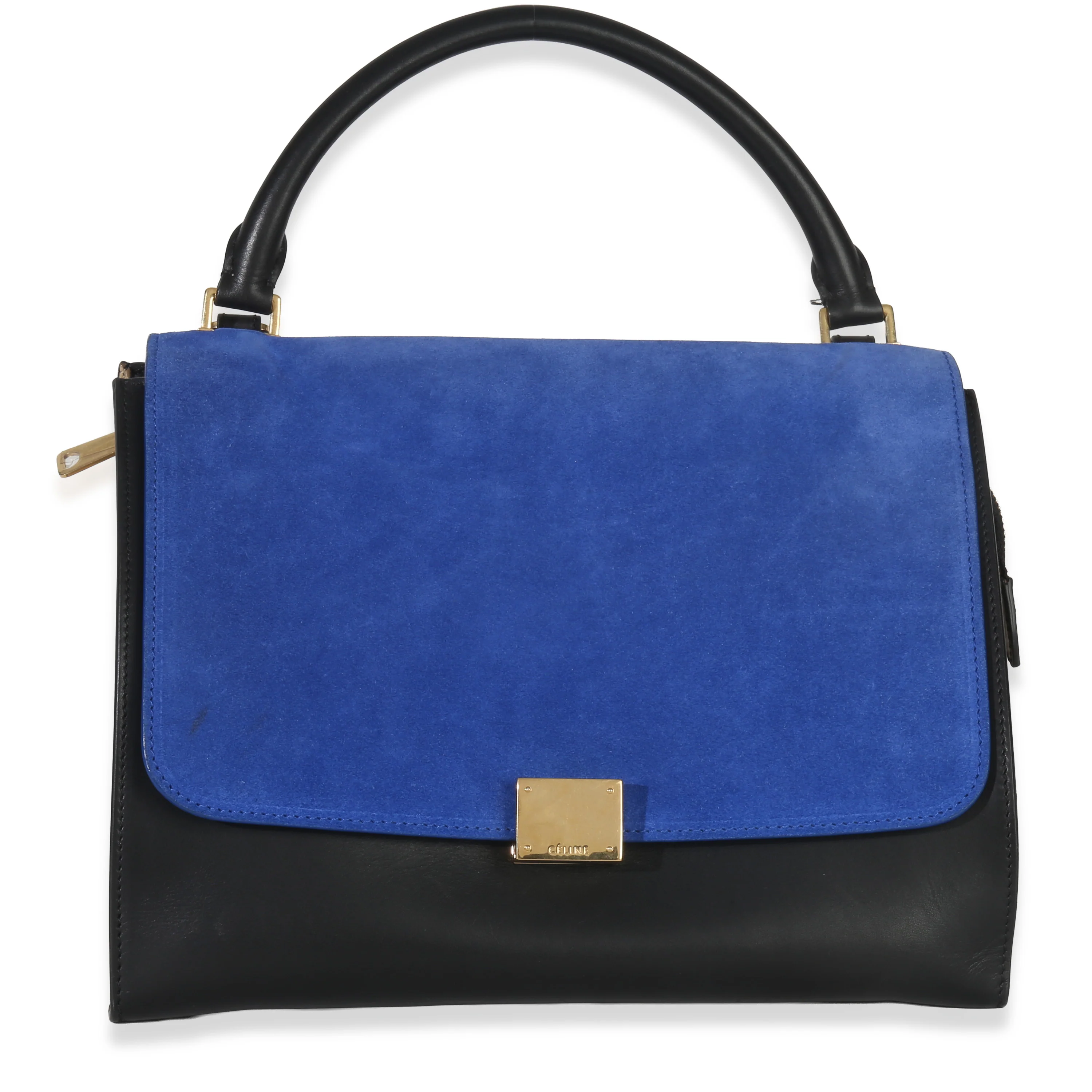 Blue Black Cream Suede Grained Calfskin Small Trapeze Bag