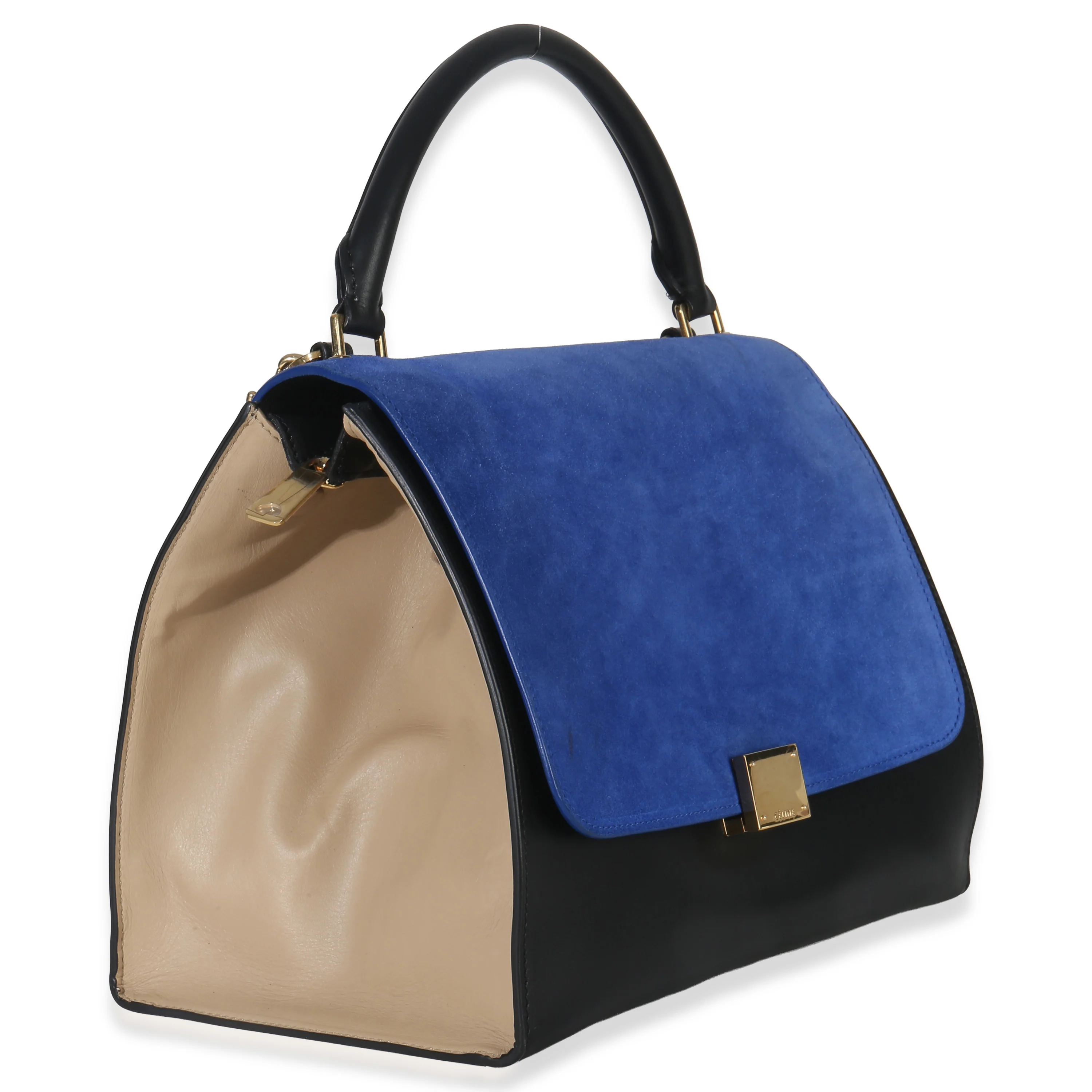 Blue Black Cream Suede Grained Calfskin Small Trapeze Bag - Image 3