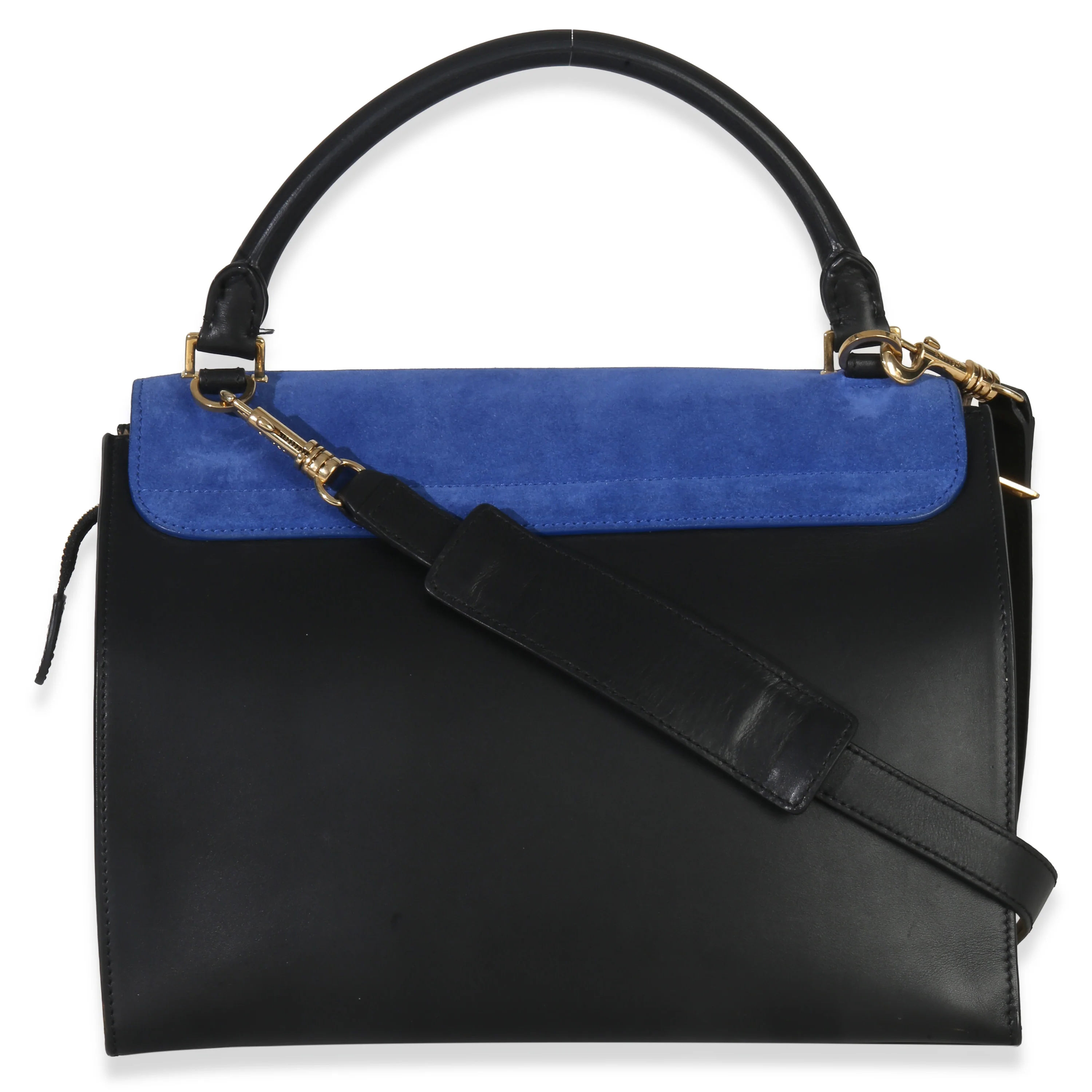 Blue Black Cream Suede Grained Calfskin Small Trapeze Bag - Image 4