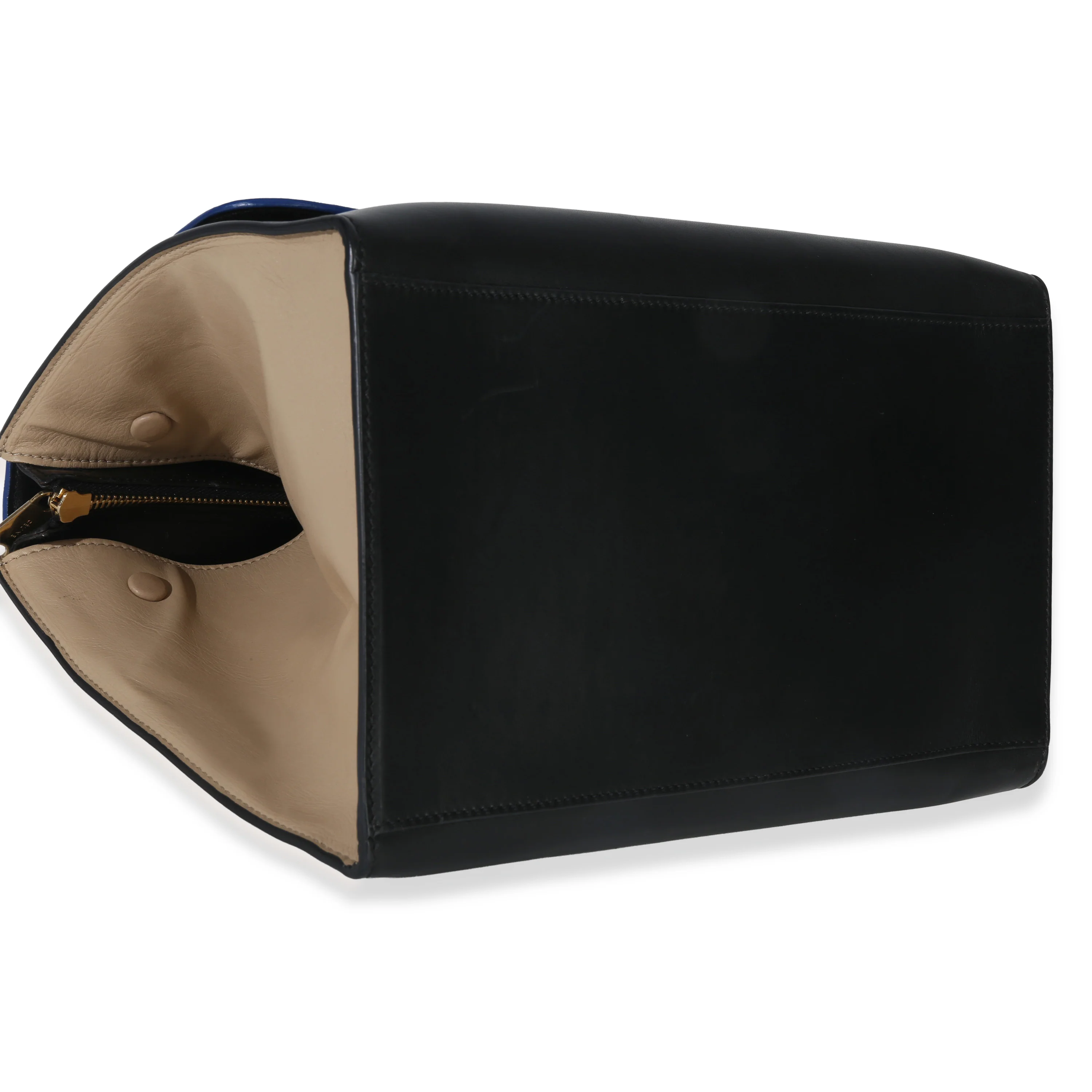 Blue Black Cream Suede Grained Calfskin Small Trapeze Bag - Image 6