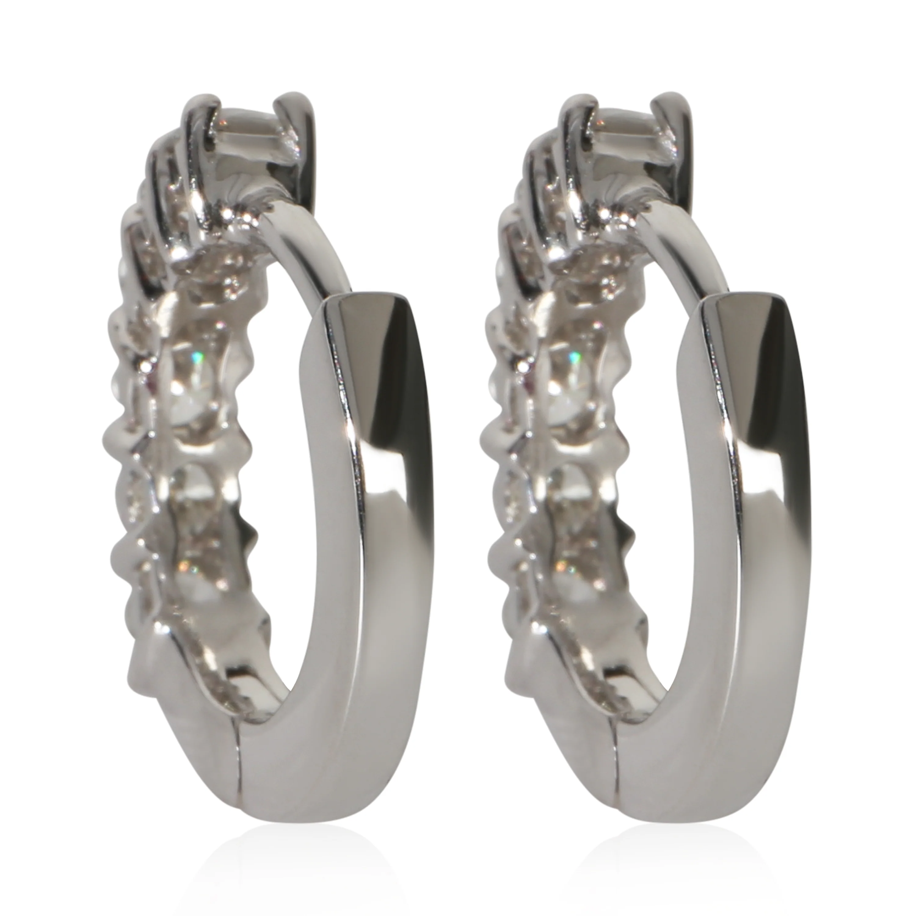 White Gold Diamond Huggie Earrings - Image 4