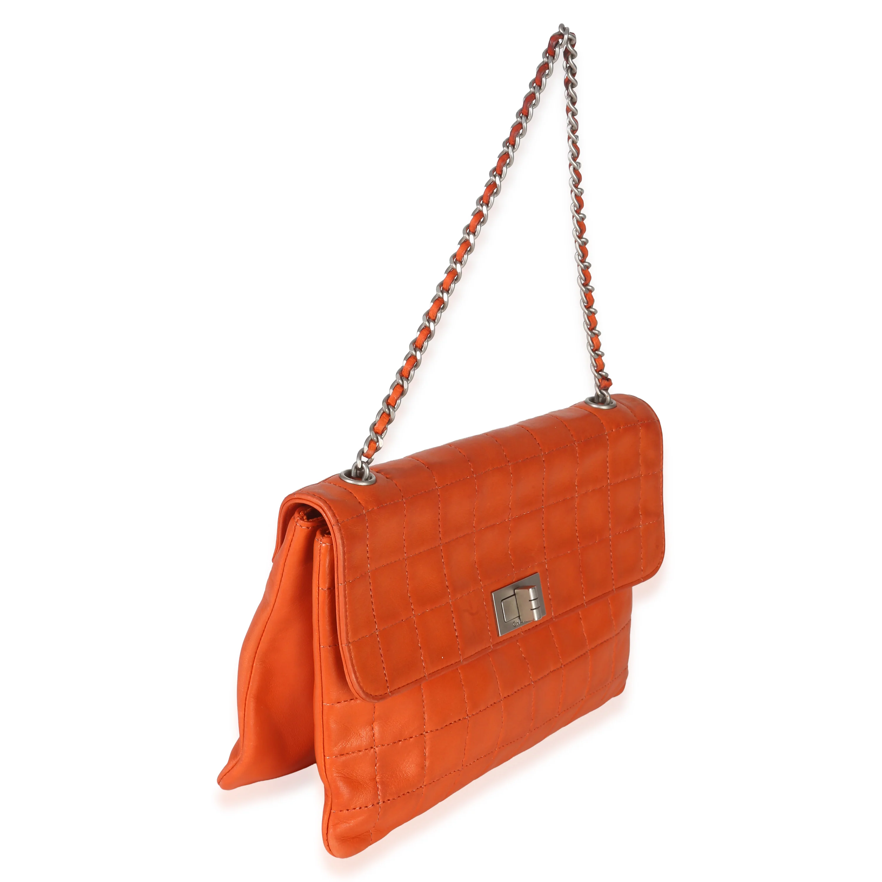 Orange Quilted Lambskin Chocolate Bar Mademoiselle Flap - Image 3