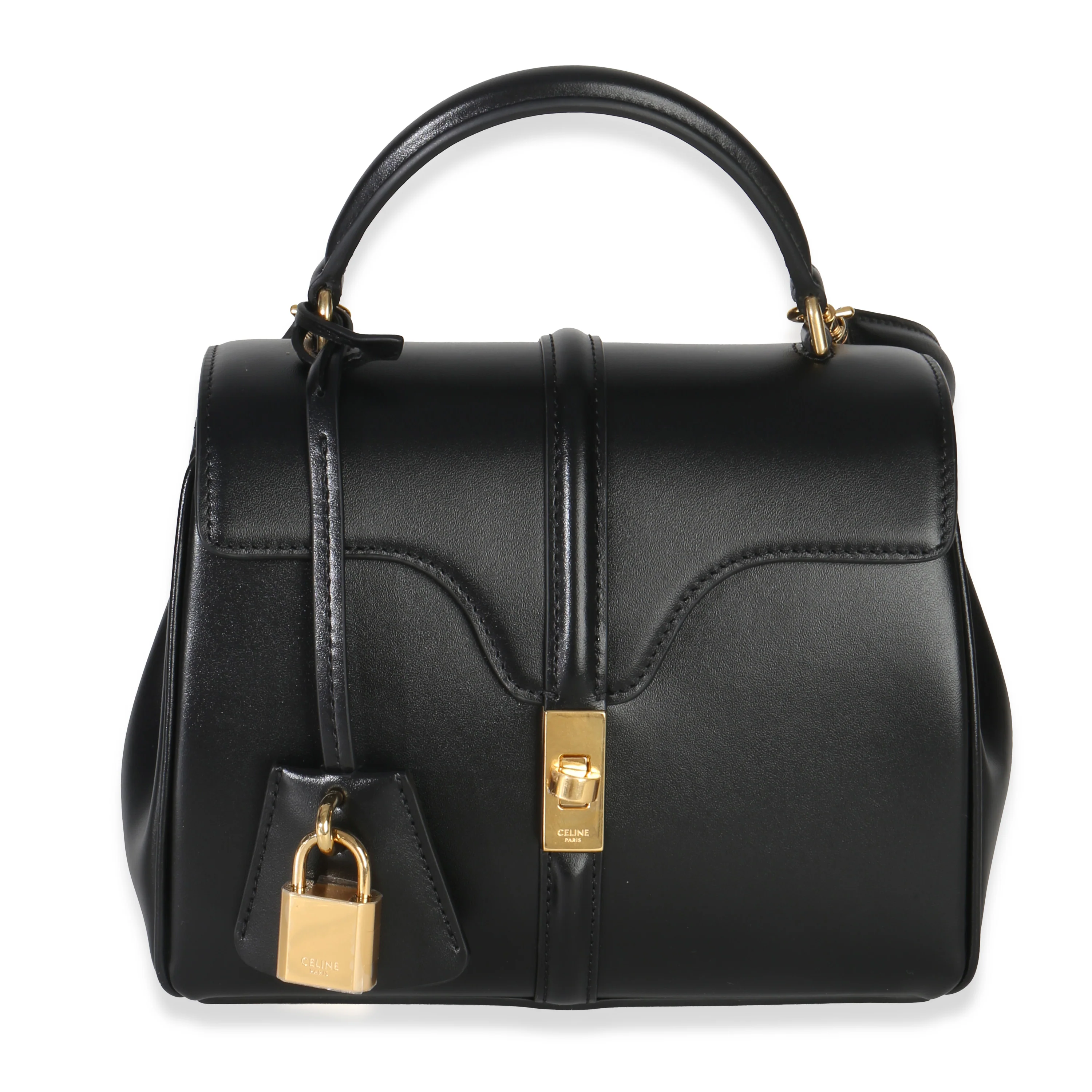 Black Satinated Calfskin Mini 16 Top Handle Bag