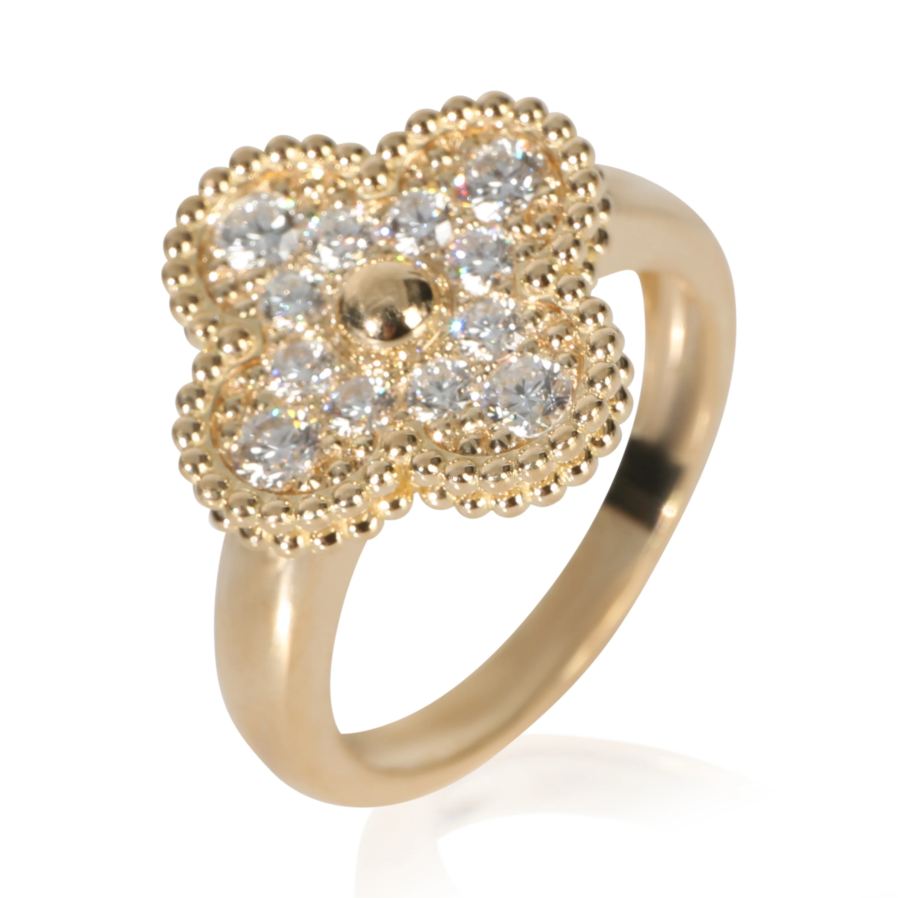 Yellow Gold Diamond Vintage Alhambra Ring - Image 4