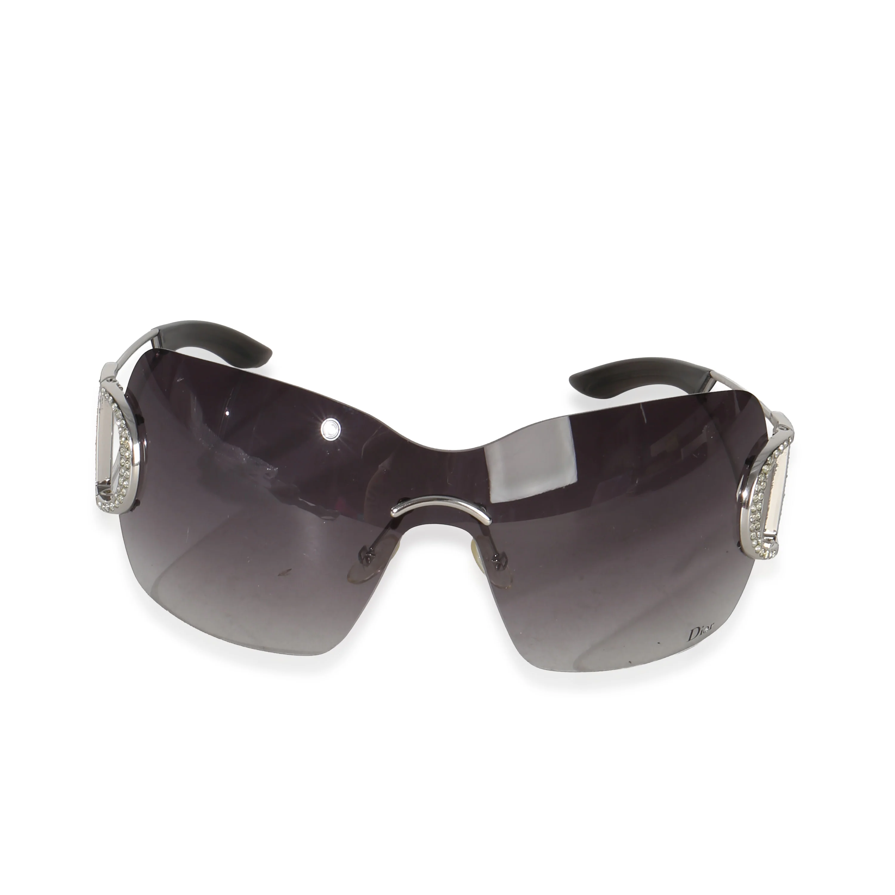 Diorly Crystal Logo Rimless Oversize Shield Sunglasses