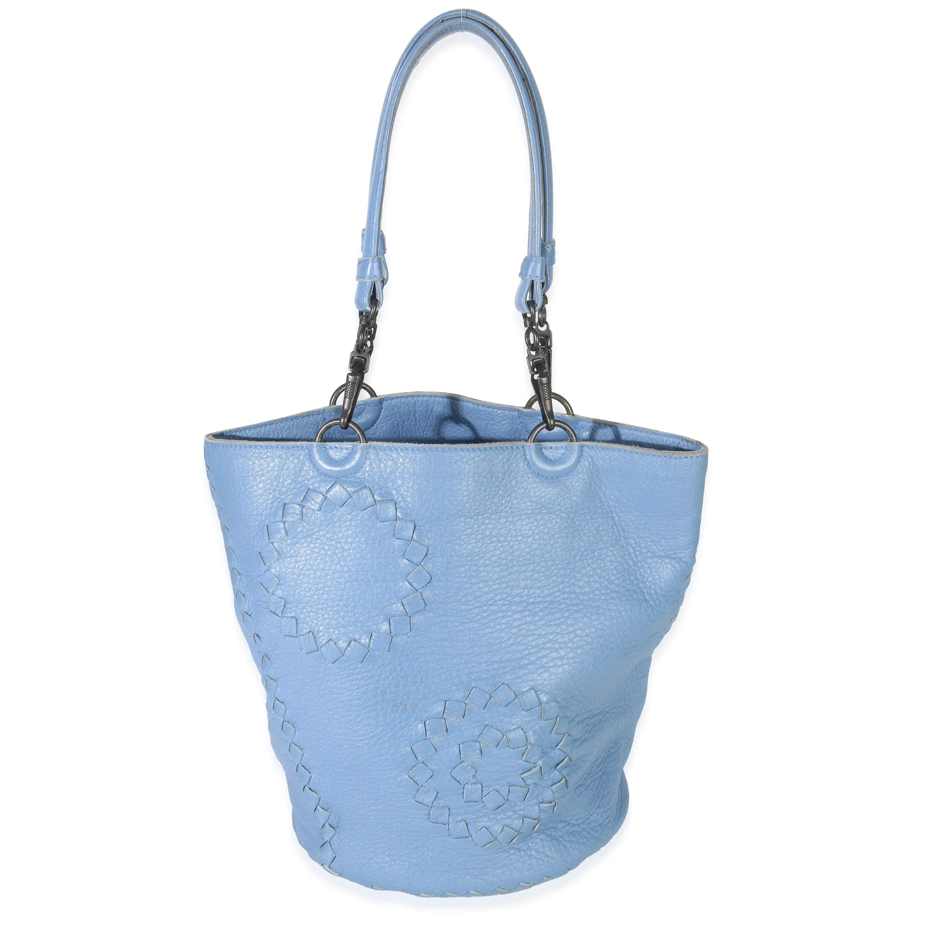 Blue Intrecciato Trimmed Cervo Small Bucket Bag