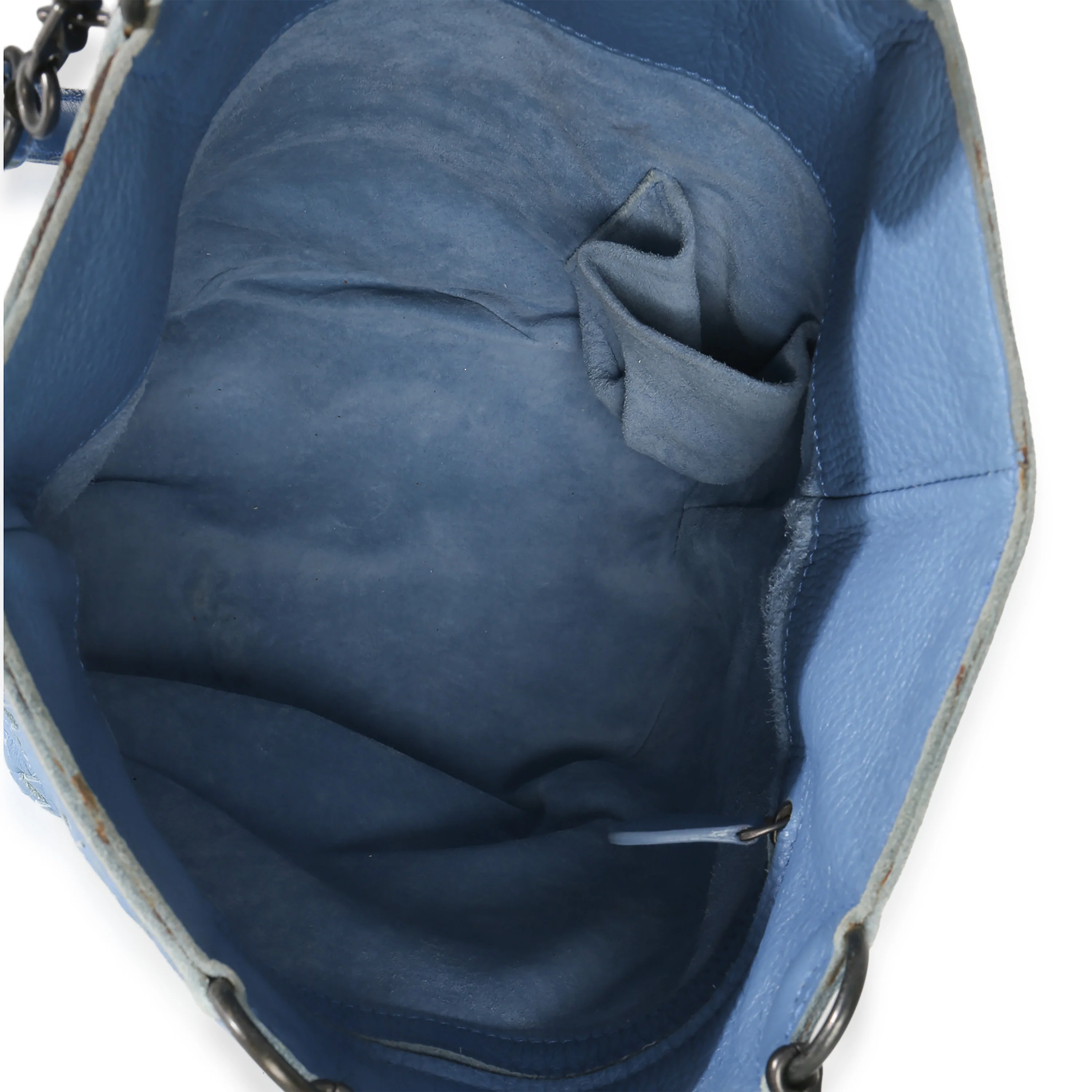 Blue Intrecciato Trimmed Cervo Small Bucket Bag - Image 8