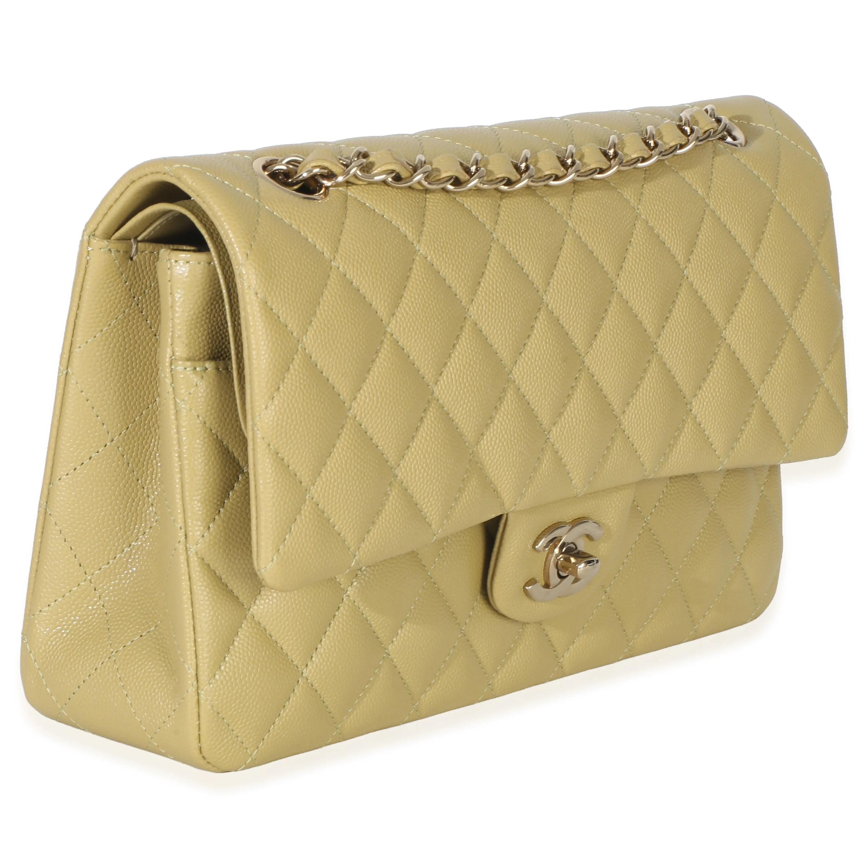 Olive Quilted Caviar Medium Classic Double Flap Handbag - Image 3