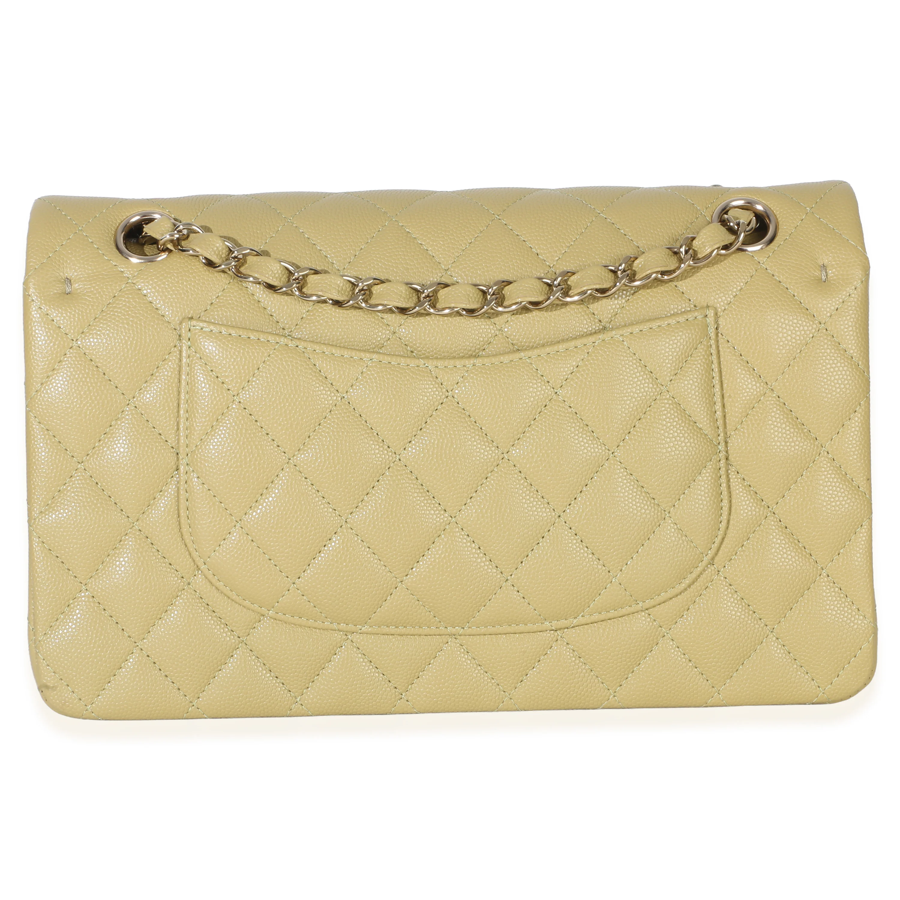 Olive Quilted Caviar Medium Classic Double Flap Handbag - Image 4