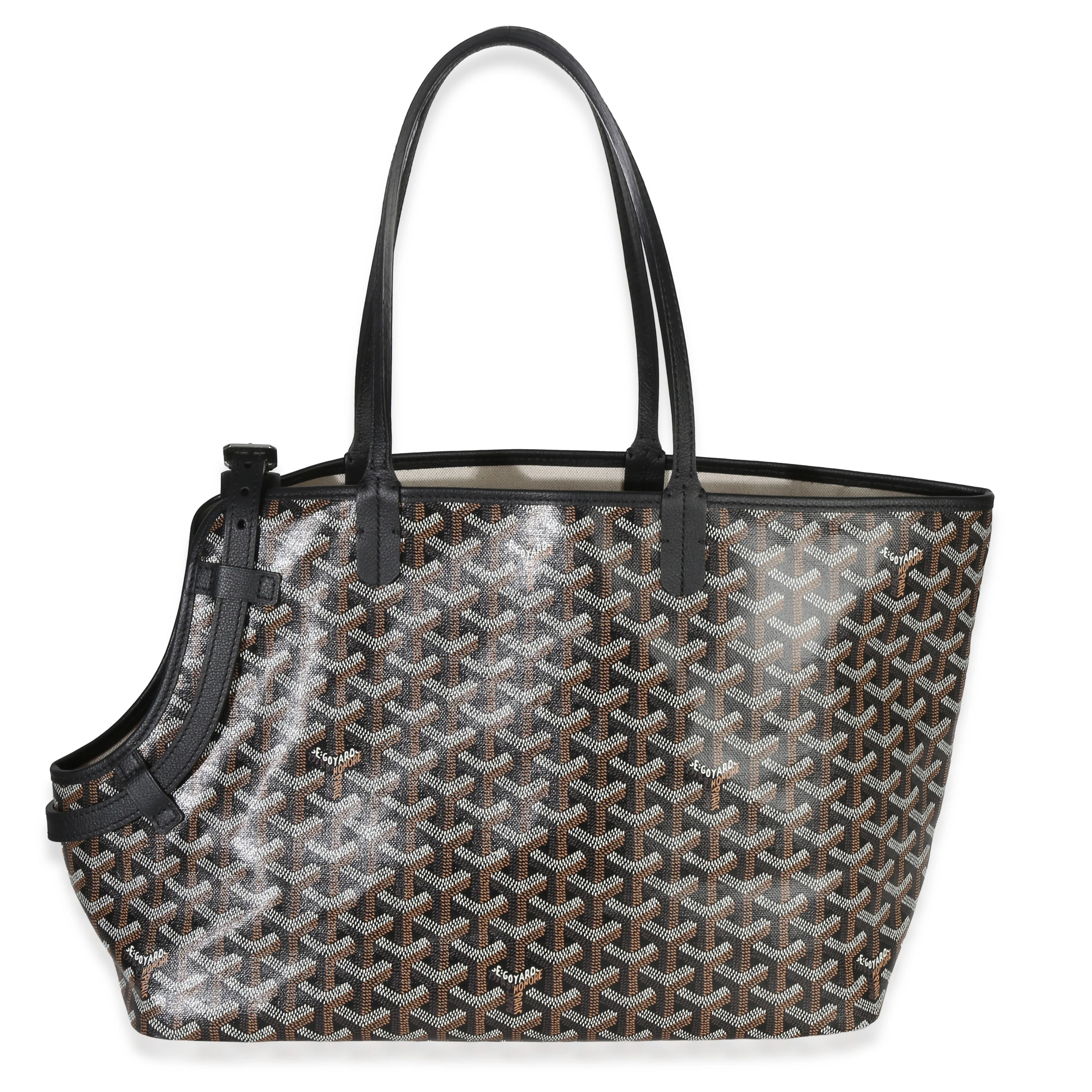 Black Goyardine Canvas Chien Gris Pet Carrier Tote