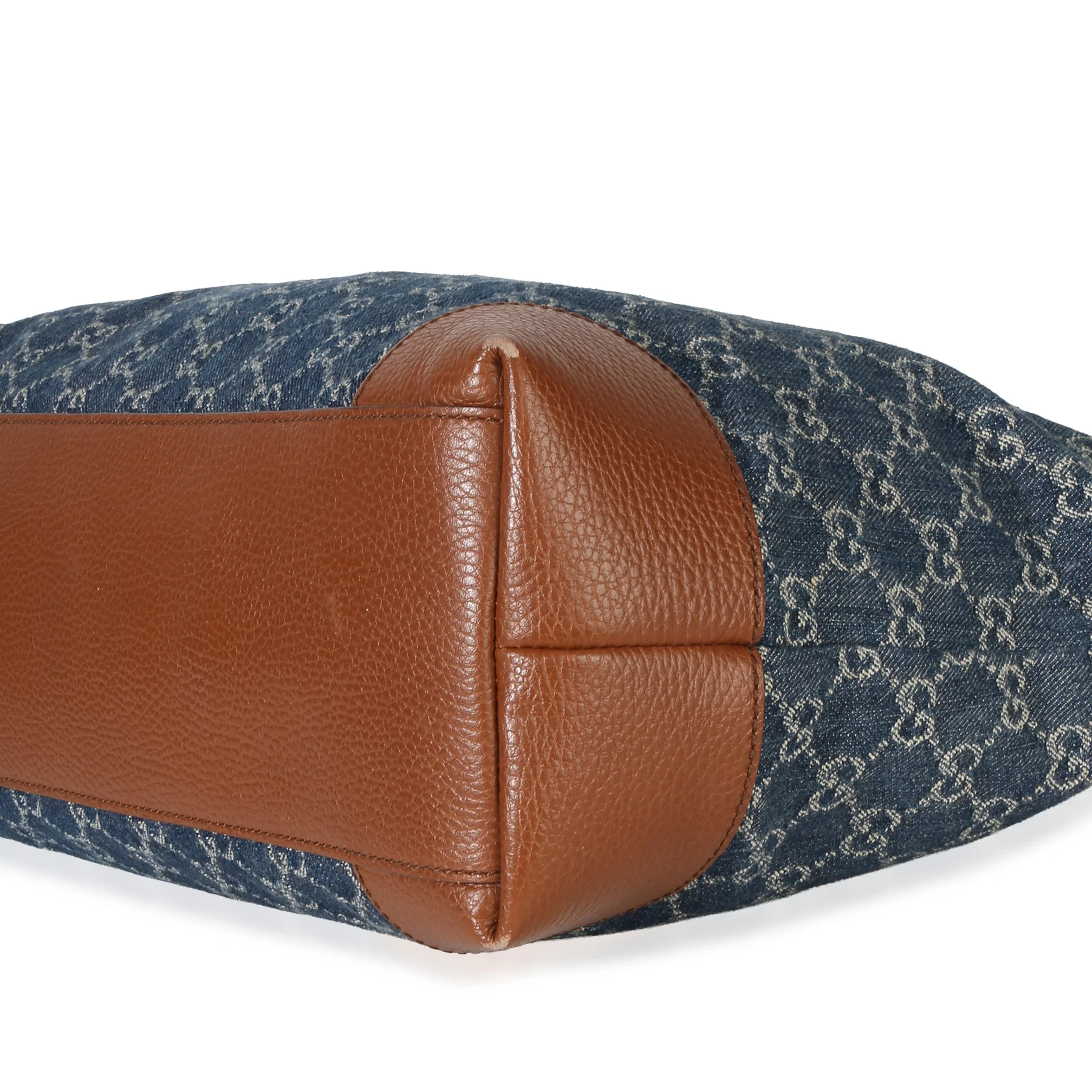 Blue New Denim GG Monogram Dollar Calfskin Medium Ophidia Shopping Tote - Image 6