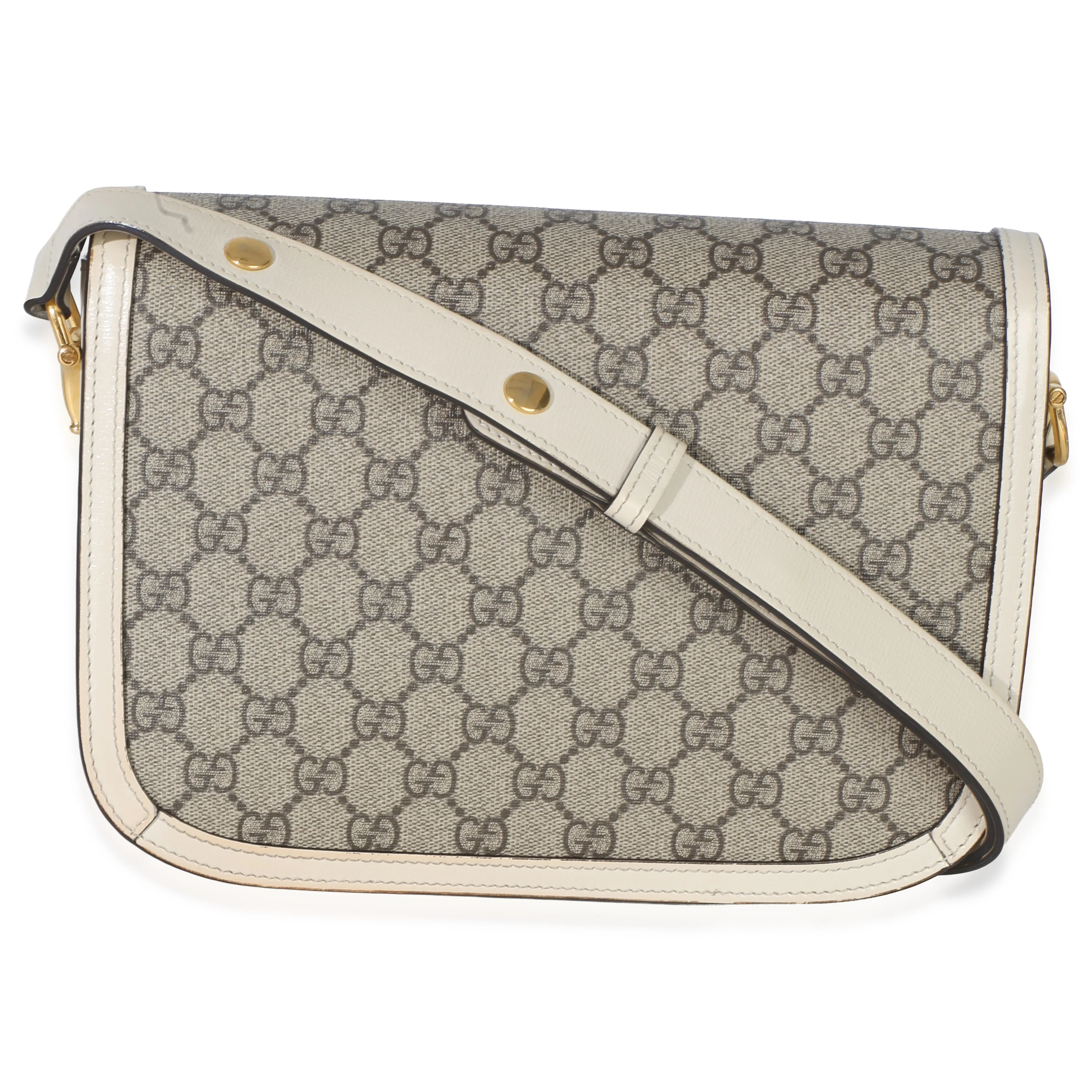 Mystic White Beige GG Supreme Azalea Calfskin Horsebit 1955 Shoulder Bag - Image 4