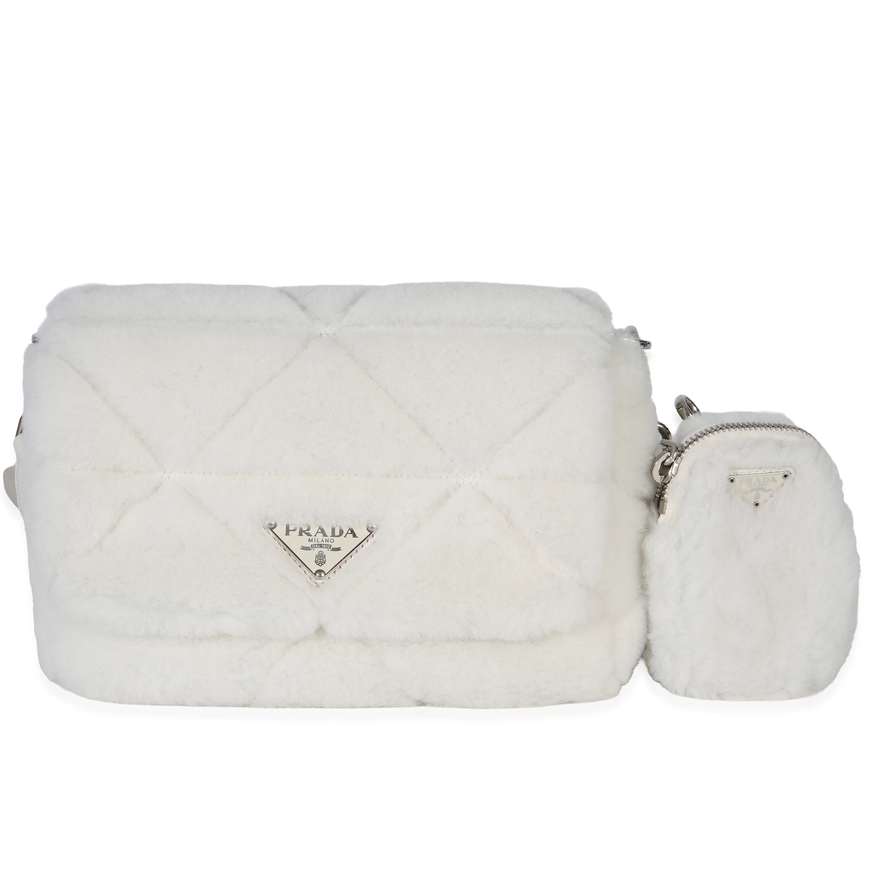 White Shearling Patchwork System Flap Bag