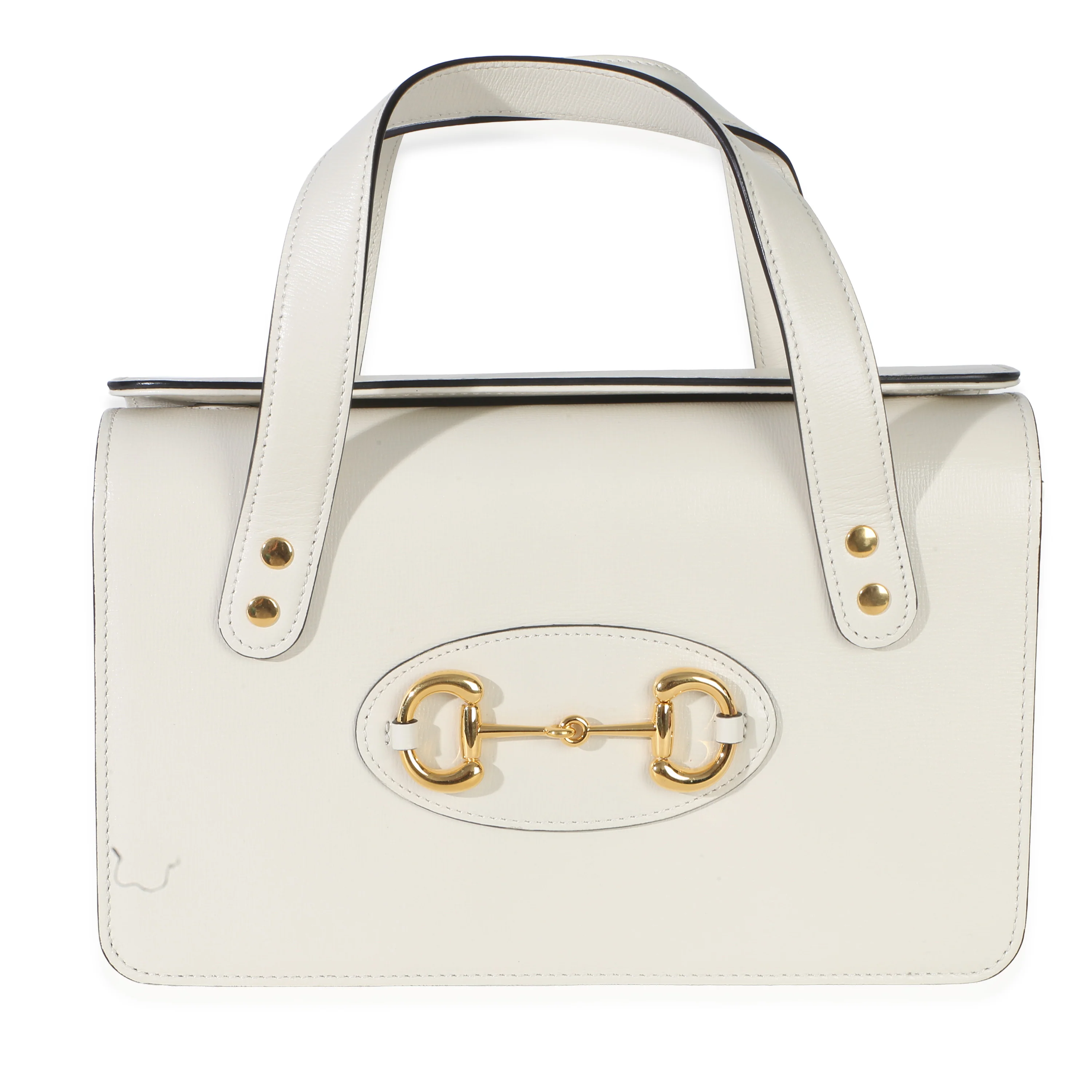 Mystic White Calfskin Small Horsebit 1955 Foldover Top Handle Bag
