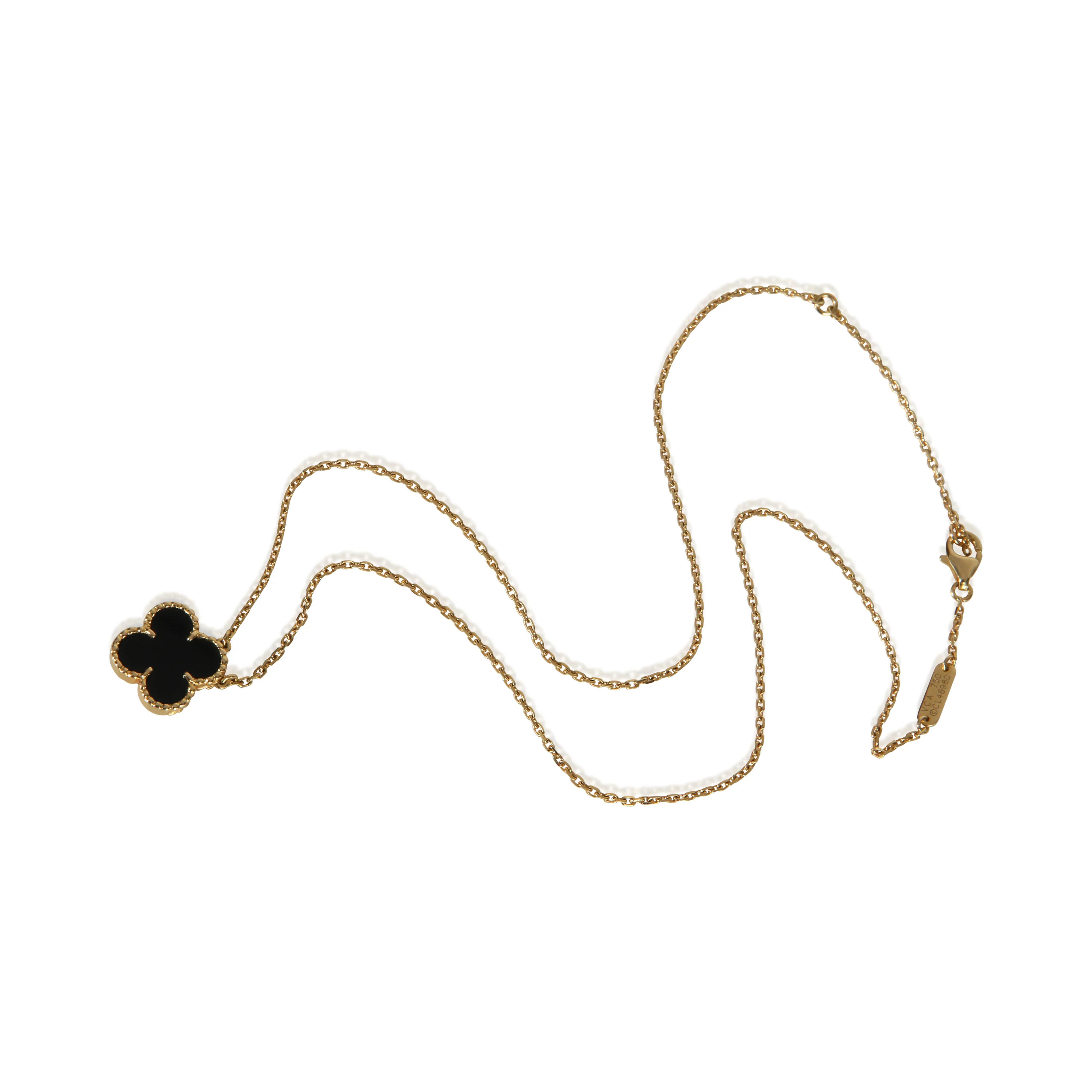 Yellow Gold Onyx 1990s Vintage Alhambra Pendant - Image 4