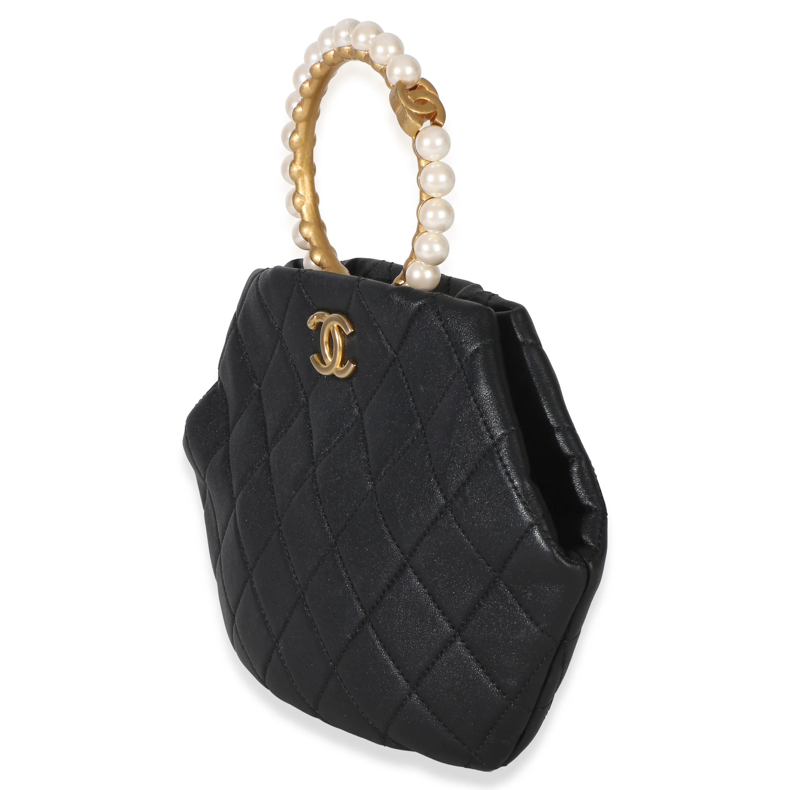 Black Lambskin Quilted Pearl Crown Clutch - Image 2