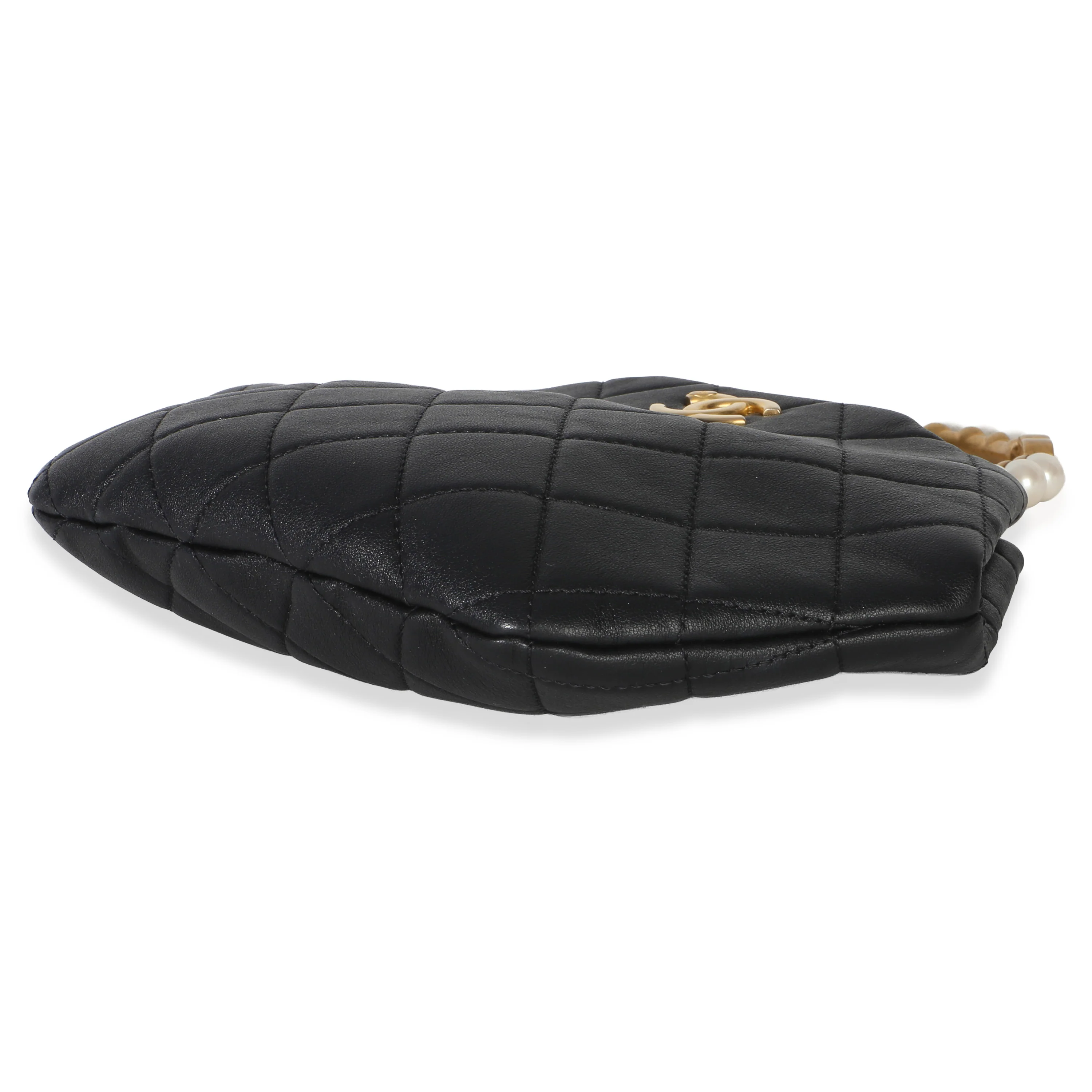 Black Lambskin Quilted Pearl Crown Clutch - Image 7