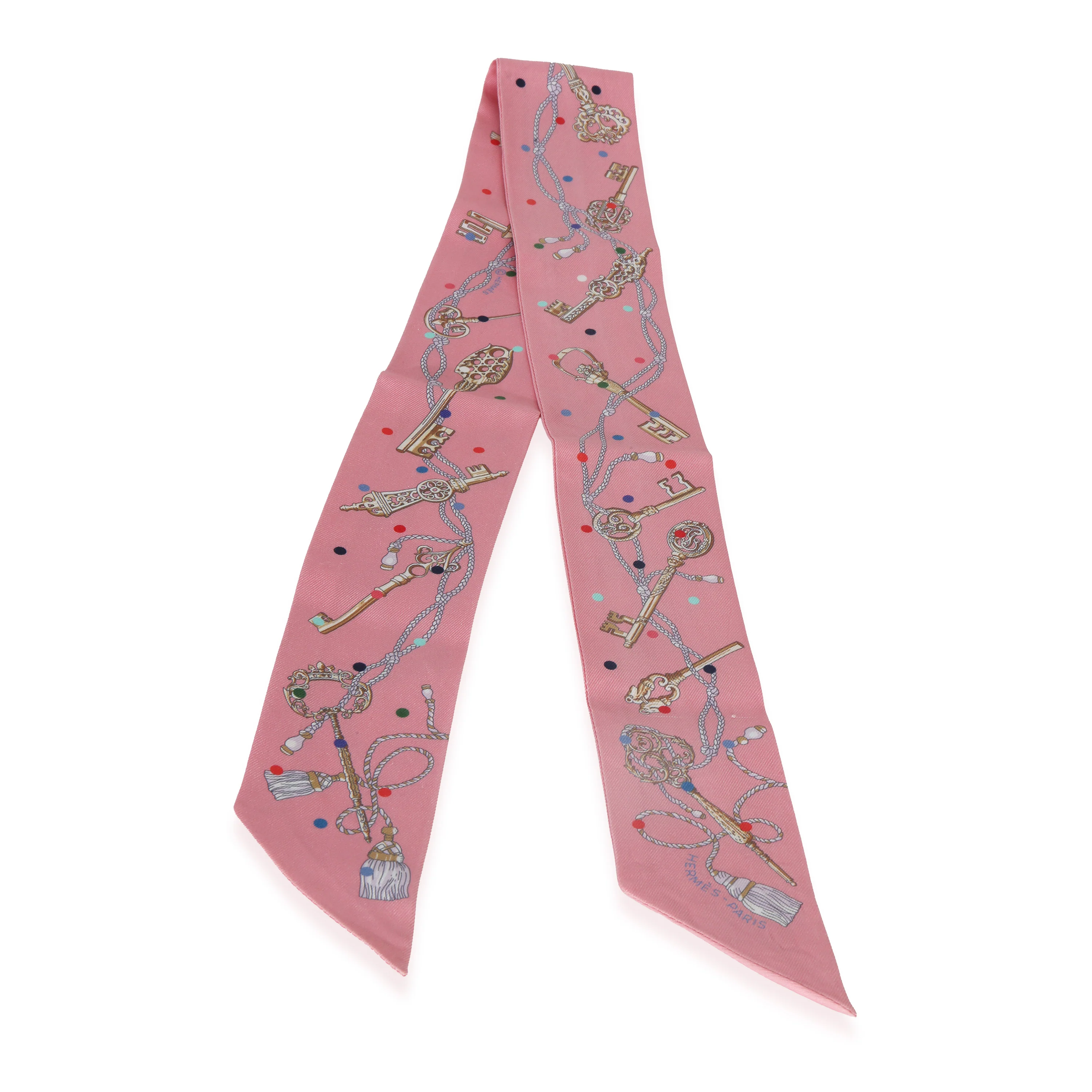 Rose Multicolor Les Cles à Pois Silk Twilly