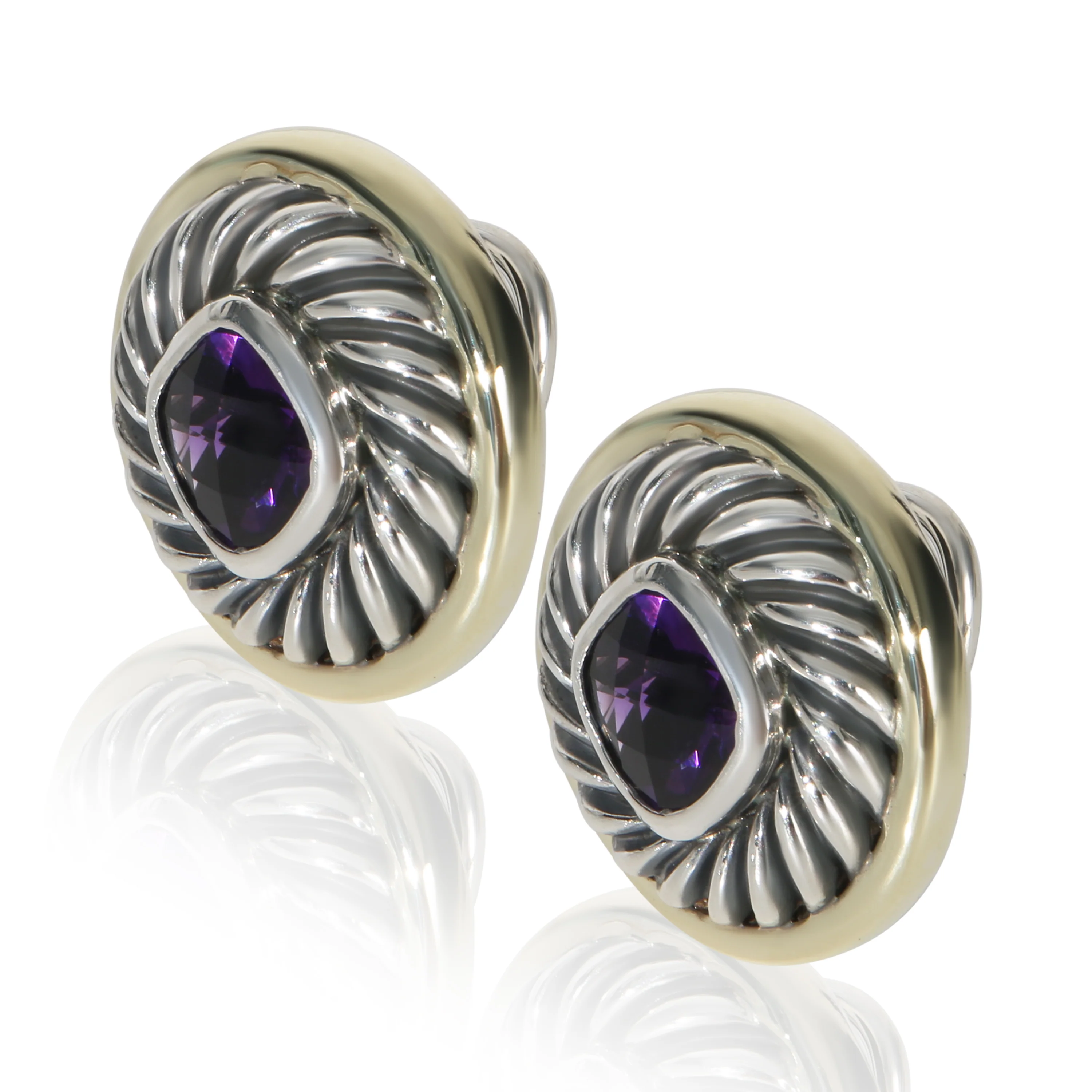 Yellow Gold & Sterling Silver Amethyst Albion Earrings - Image 2